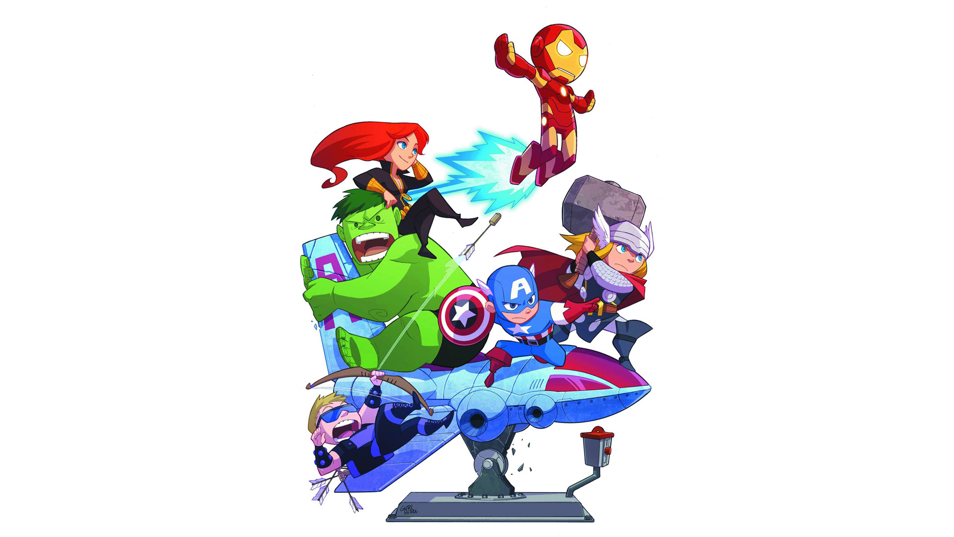 Avengers, Chibi, Hulk, Iron Man, Capitan America, Thor, 16:9 Full HD, sfondo widescreen