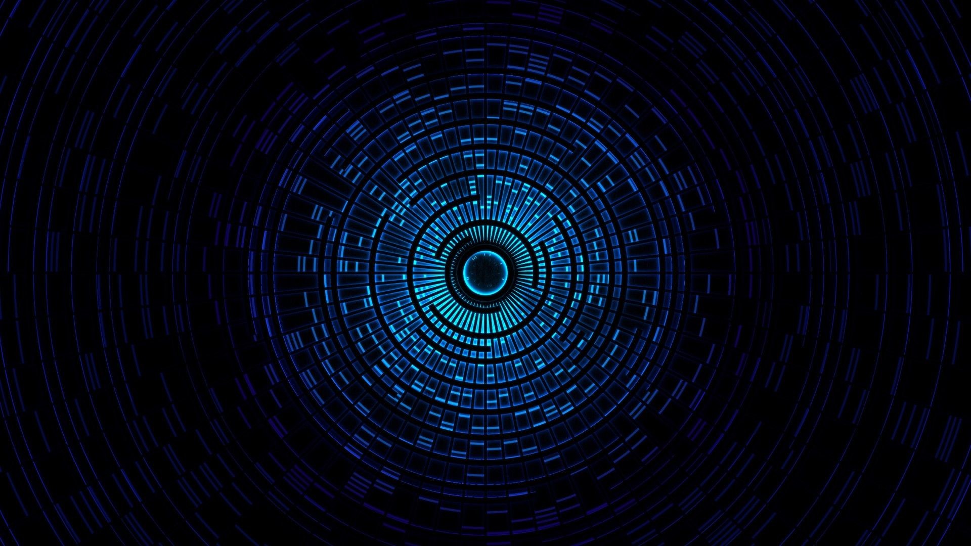 Cerchi concentrici, Astratto, Blu, Sfondo nero, 16:9 Full HD, wallpaper widescreen