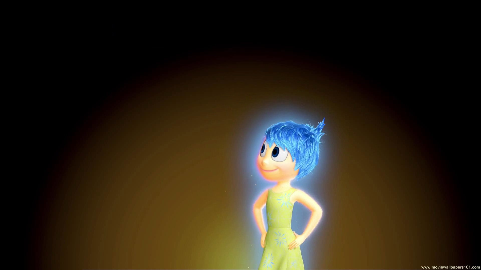 Gioia, Inside Out, Sfondo scuro, Luce dorata, Bagliore, 1920x1080, wallpaper desktop