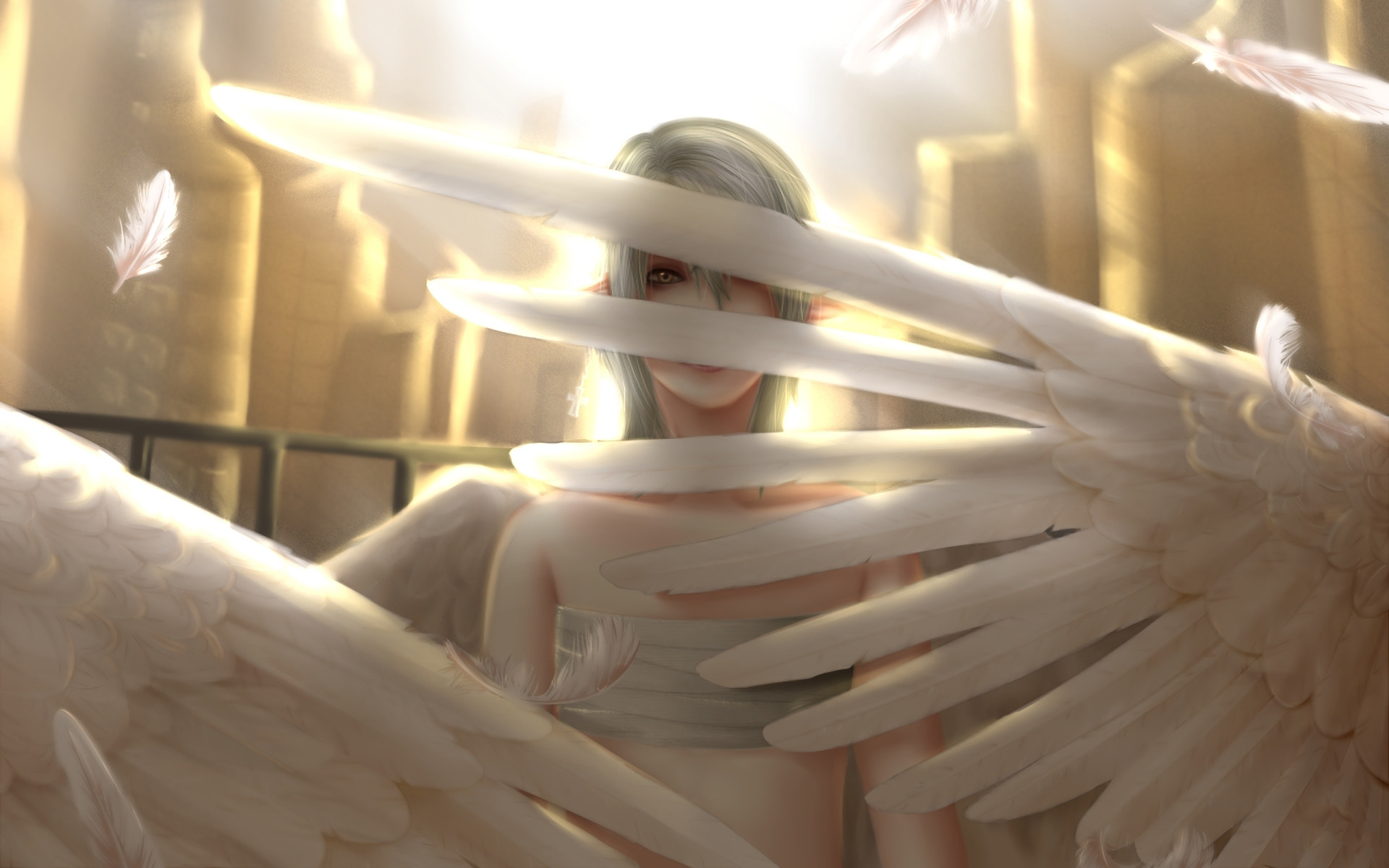 Angelo, Ali bianche, Piume, Luce, Arte fantasy, 1920x1200, sfondo per PC