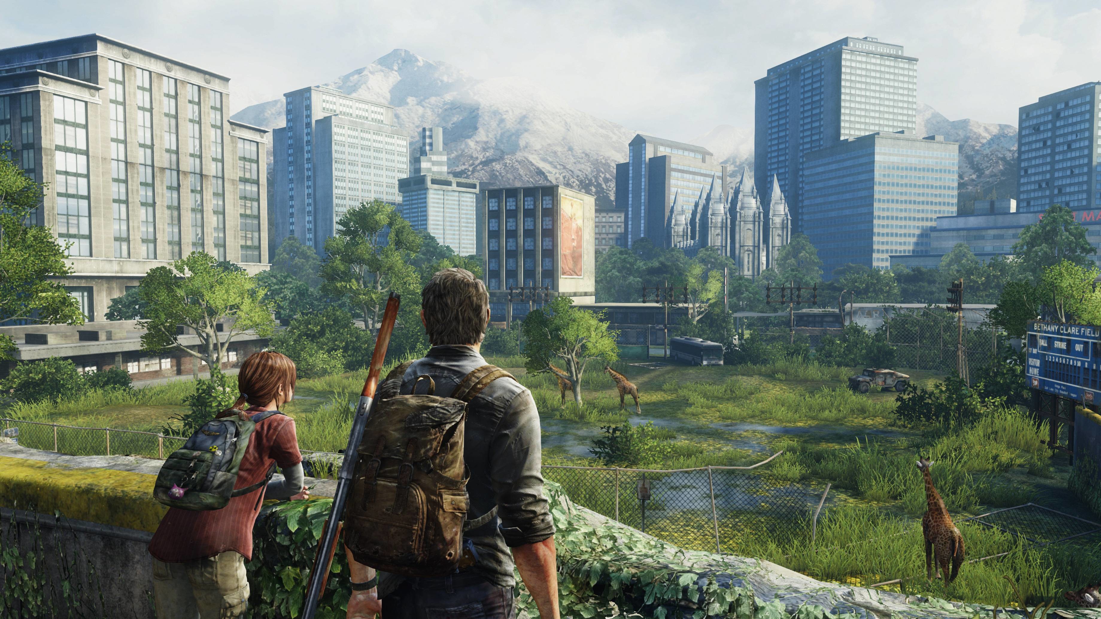 The Last of Us, Joel, Ellie, Giraffe, Città abbandonata, Salt Lake City, sfondo per portatile