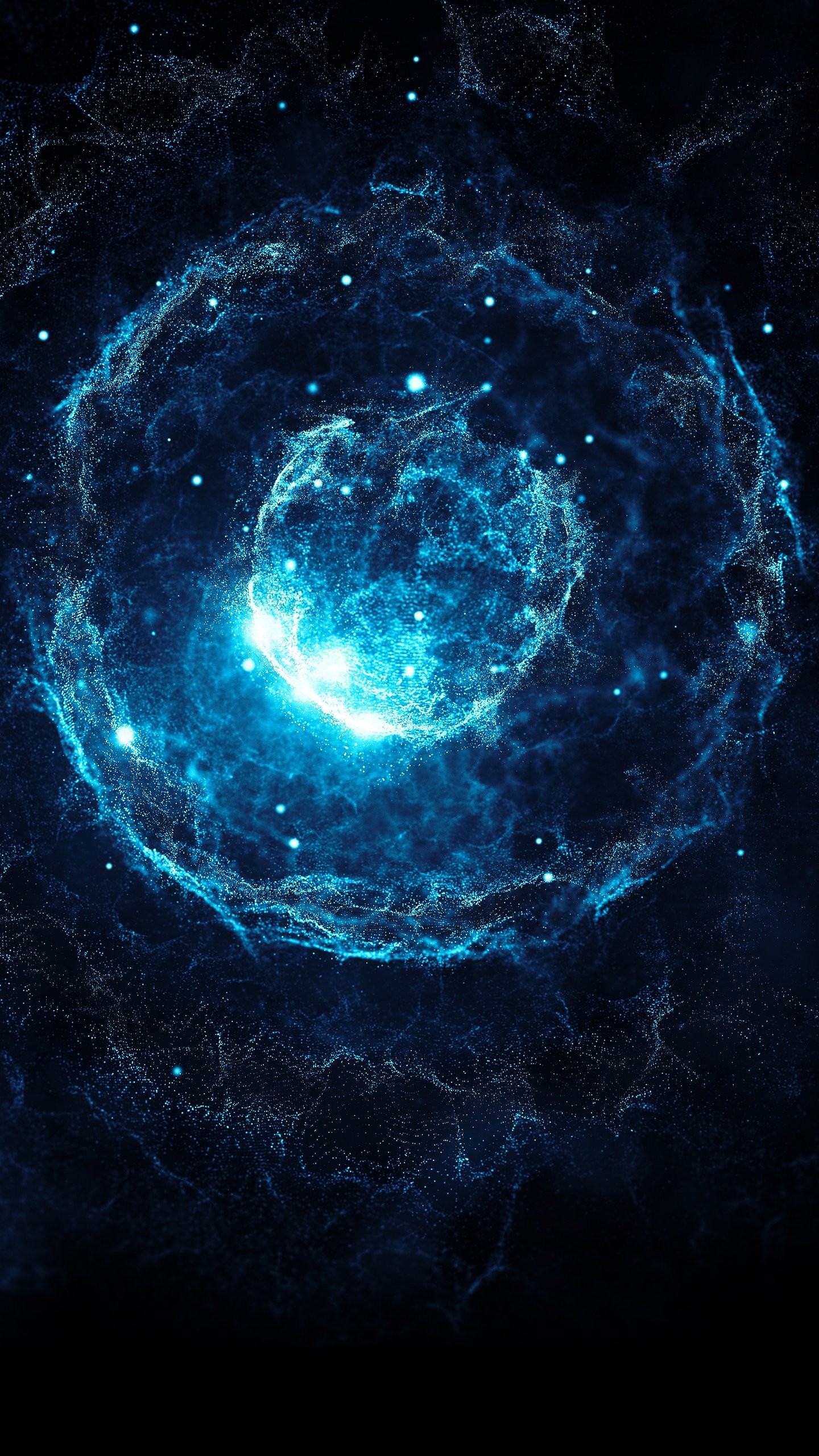 Sfera energetica, Blu, Particelle, Sfondo nero, QHD+, schermata di blocco del cellulare
