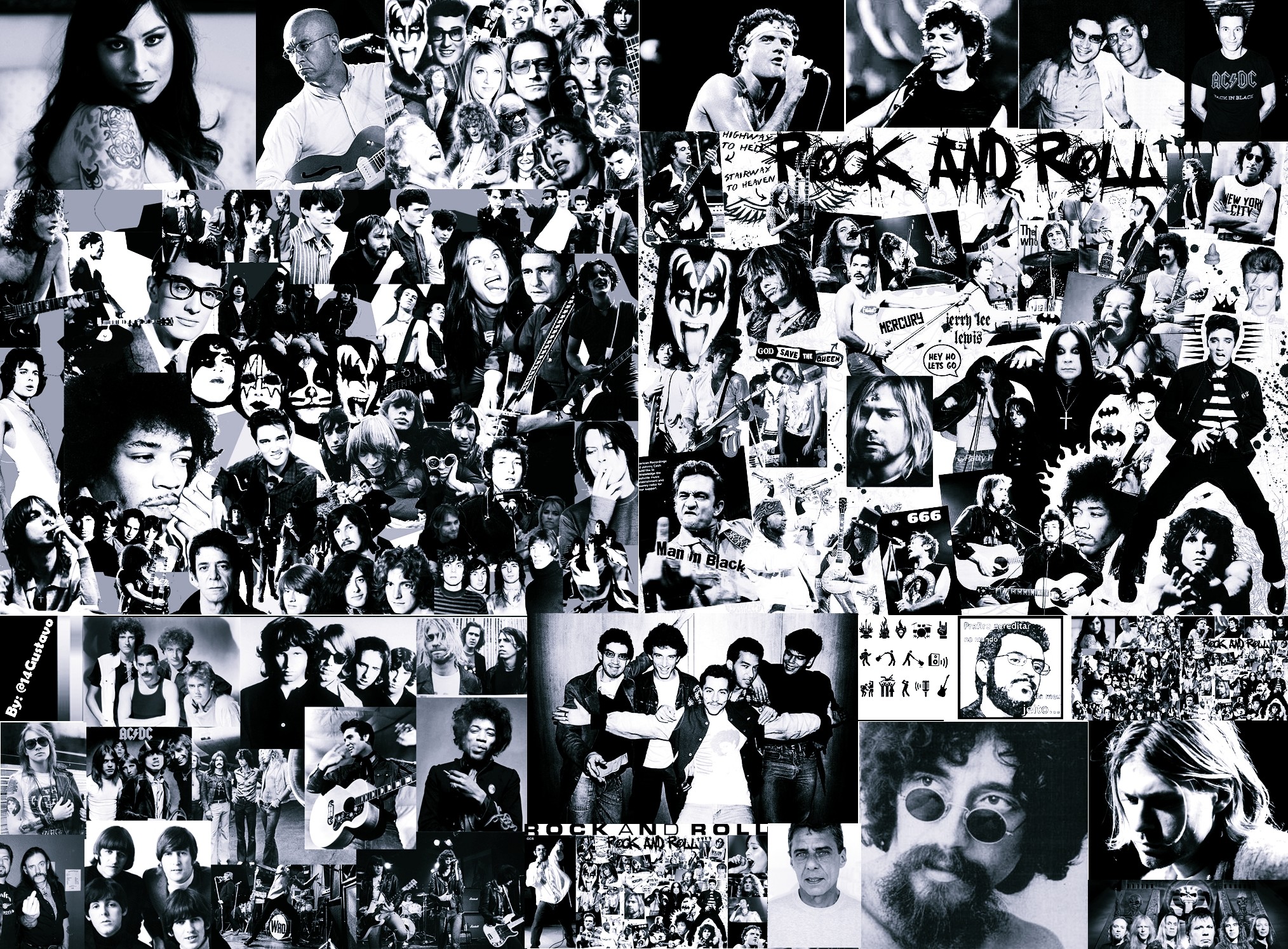 Leggende del rock, Collage, Bianco e nero, Full HD, sfondo desktop