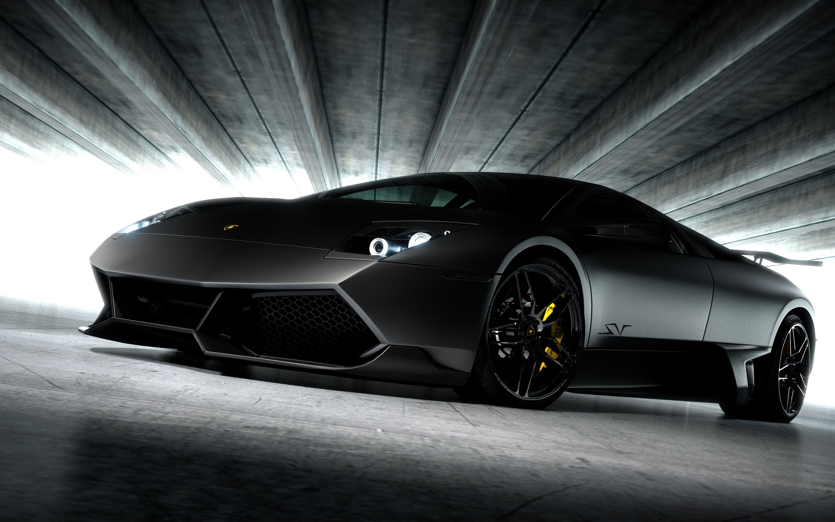 Lamborghini Murciélago LP670-4 SV, Nero opaco, Tunnel, 2K, sfondo desktop