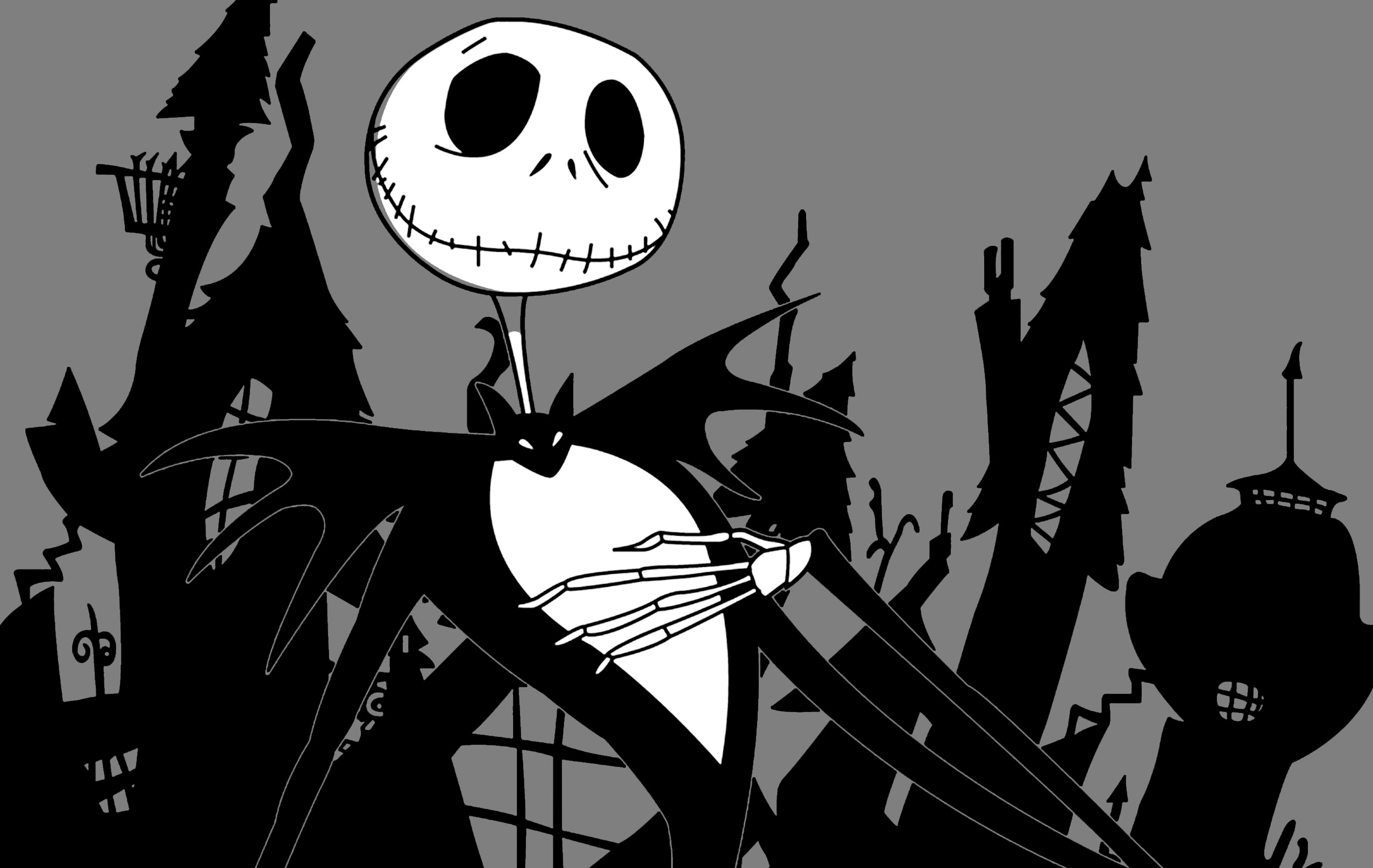 Jack Skeletron, Halloween Town, Nightmare Before Christmas, Bianco e nero, sfondo per portatile