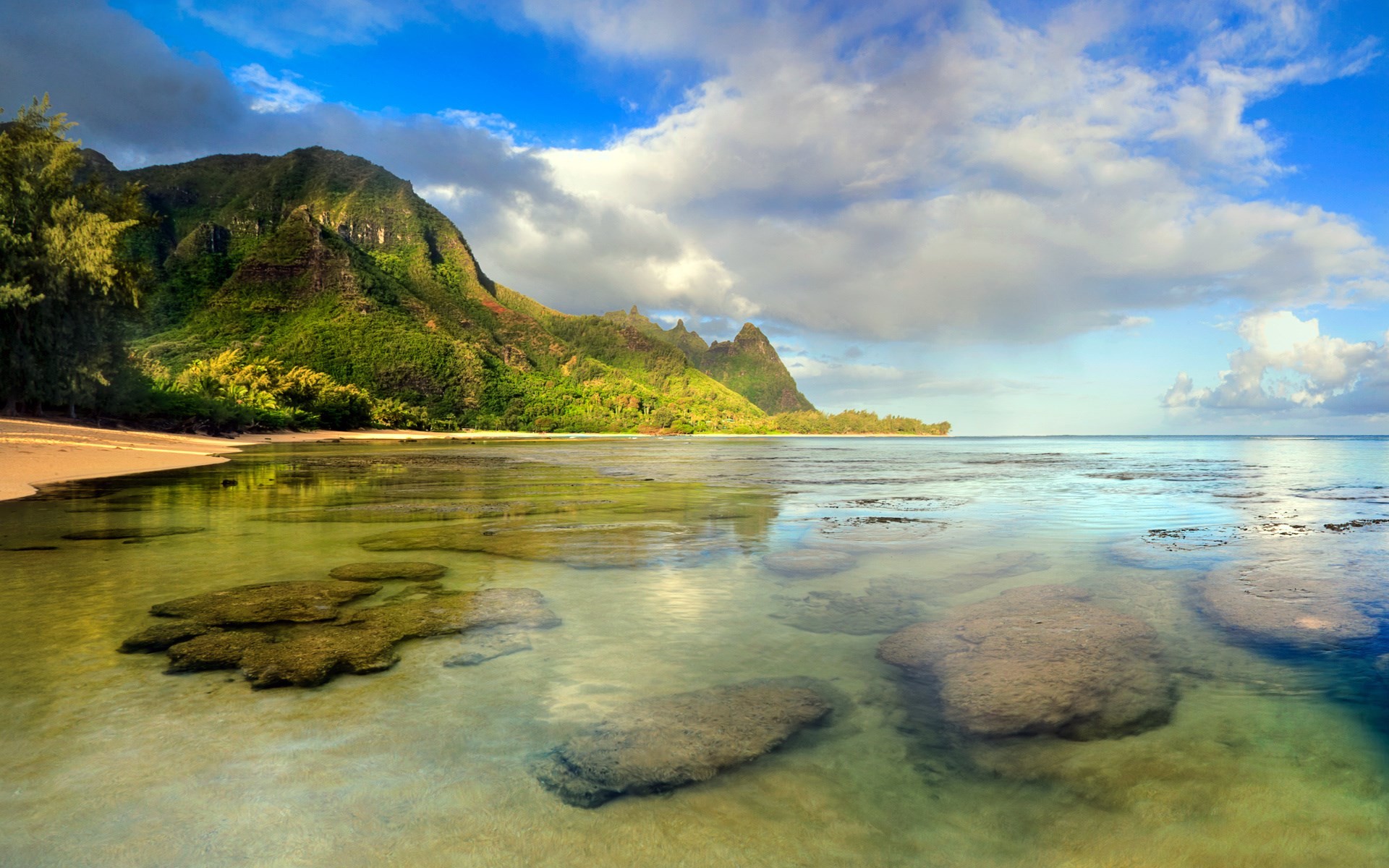 Ke'e Beach, Kauai, Hawaii, Laguna, Montagne, 1920x1200, sfondo per PC