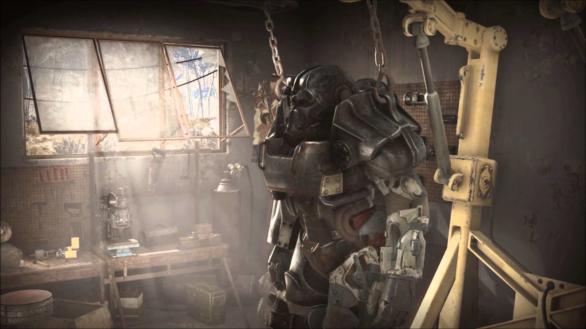 Fallout 4, Armatura atomica, Officina, Raggi di luce, Full HD, sfondo per PC