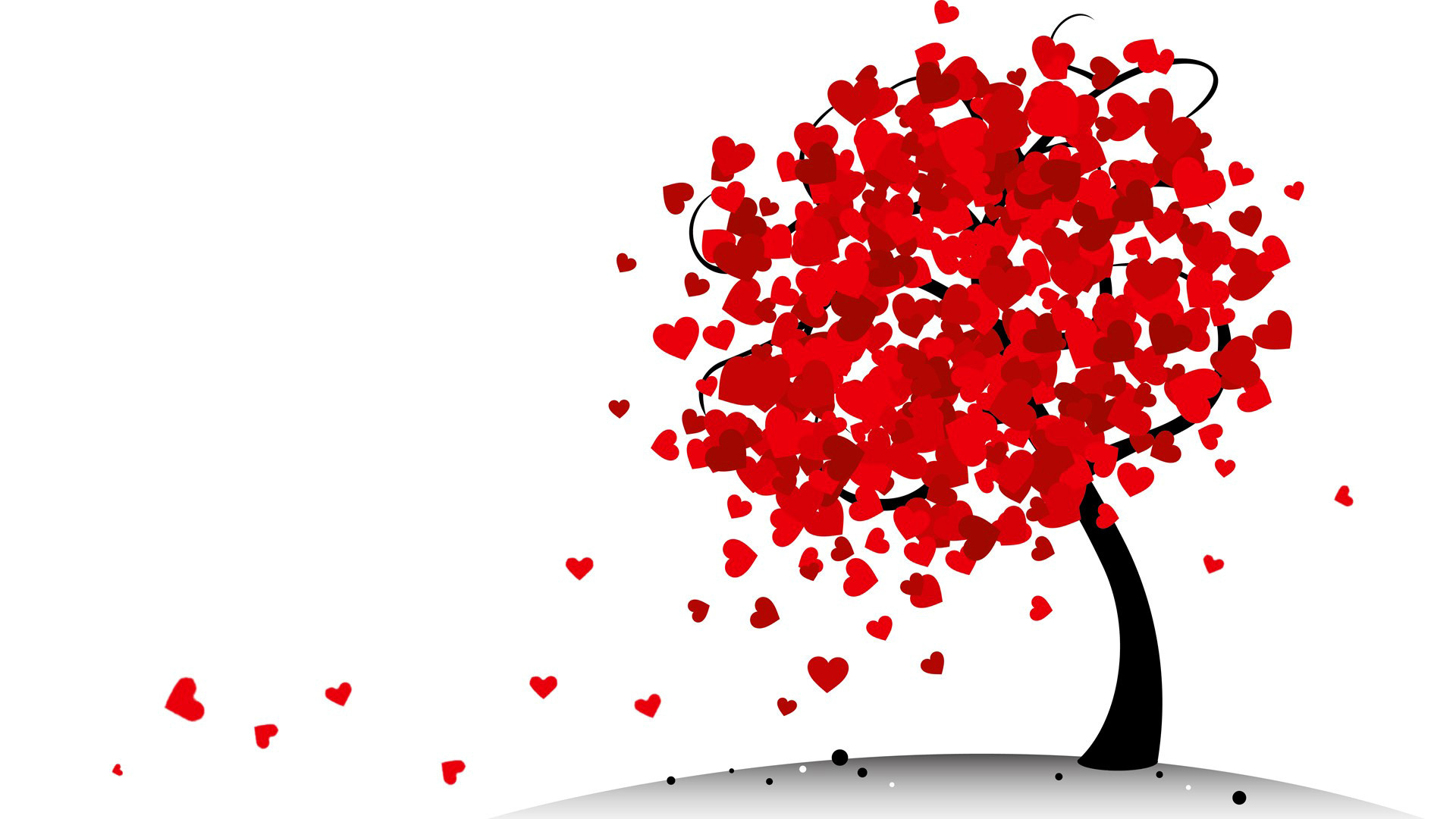 Albero di cuori, Rosso, Sfondo bianco, 16:9 Full HD, wallpaper widescreen