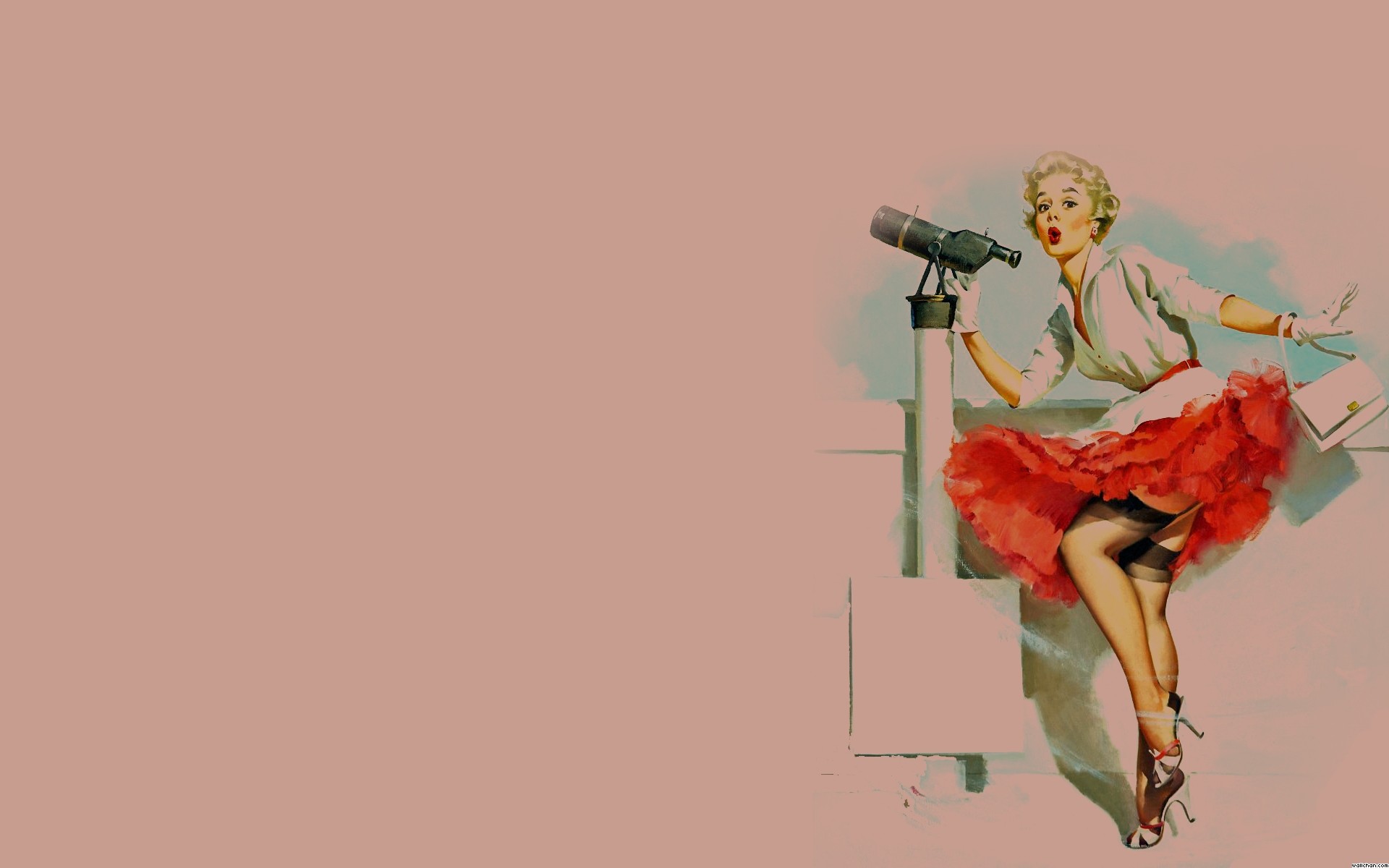 Gil Elvgren, Pin-up, Binocolo, Gonna rossa, Dipinto, 1920x1200, immagine di sfondo