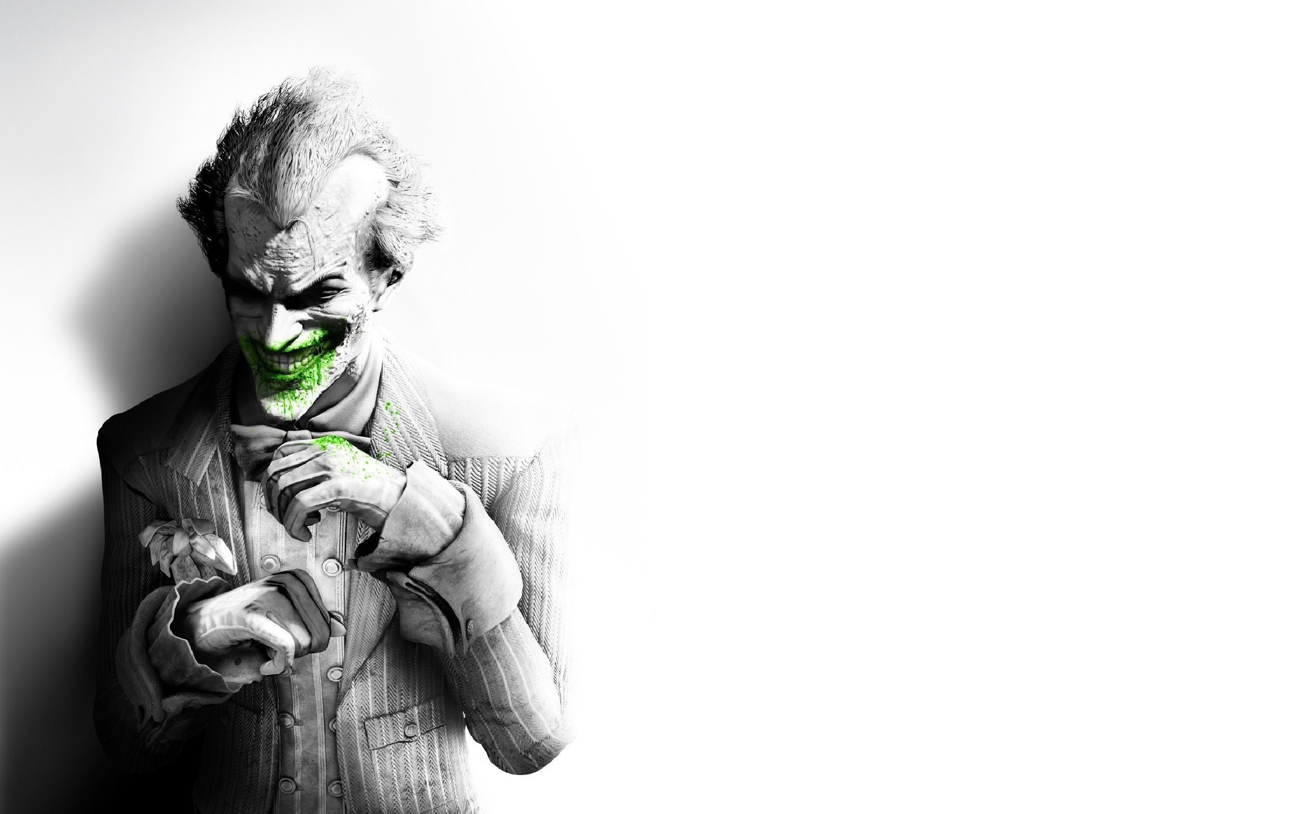 Joker, Batman: Arkham City, Bianco e nero, Sfondo bianco, 16:10 2K, wallpaper widescreen