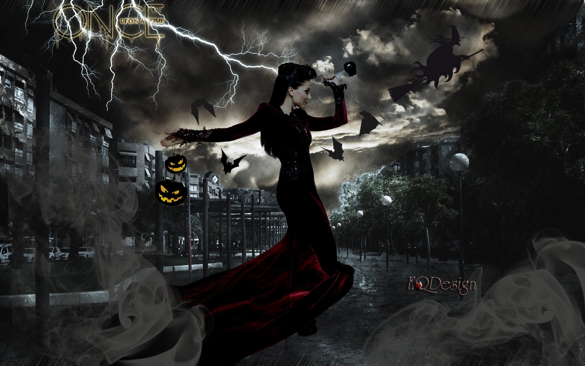 Regina Cattiva, C'era una volta, Halloween, Fulmini, Arte digitale, sfondo 16:10 Full HD