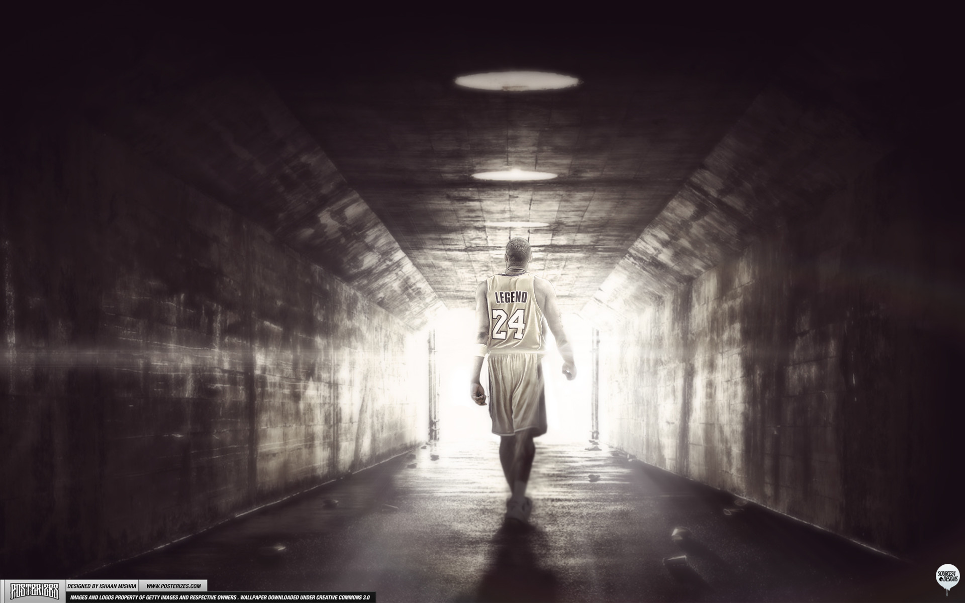 Kobe Bryant, Tunnel, Silhouette, Luce, 16:10 Full HD, sfondo widescreen