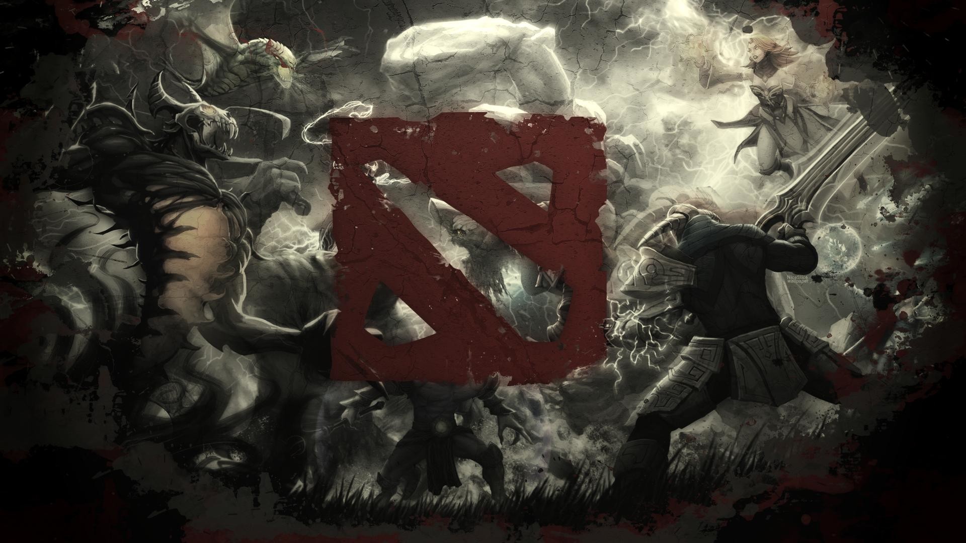Dota 2, Logo, Eroi, Bianco e nero, Full HD 1080p, sfondo desktop