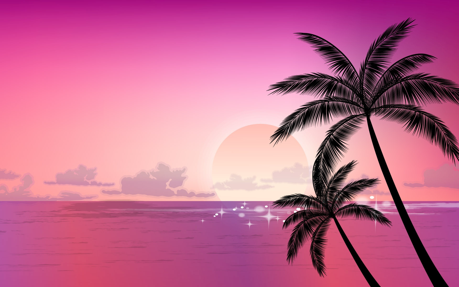 Palme, Tramonto, Mare, Cielo rosa, 16:10 Full HD, sfondo widescreen