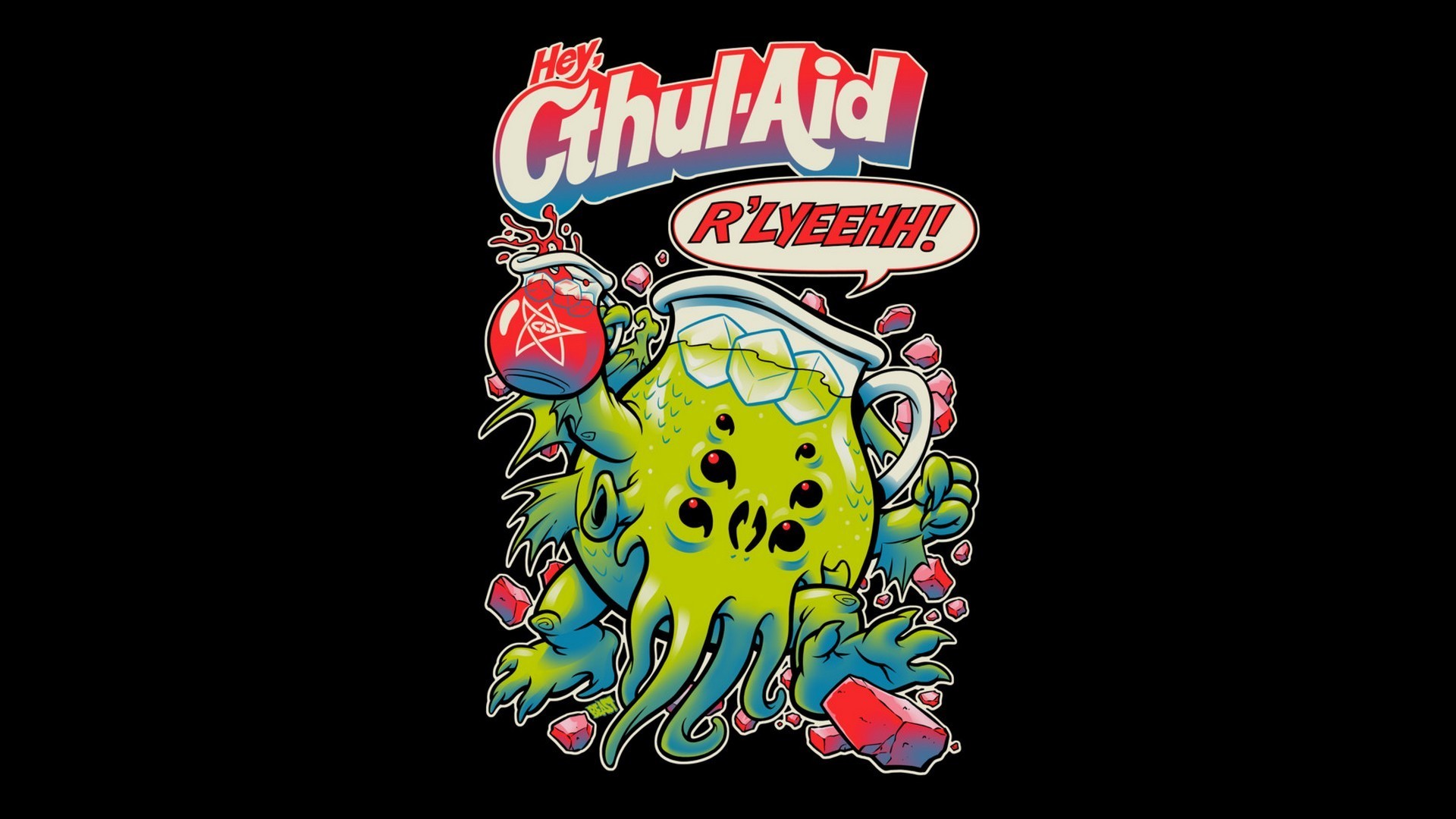 Cthul-Aid, Kool-Aid, Cthulhu, Parodia, Full HD, sfondo desktop