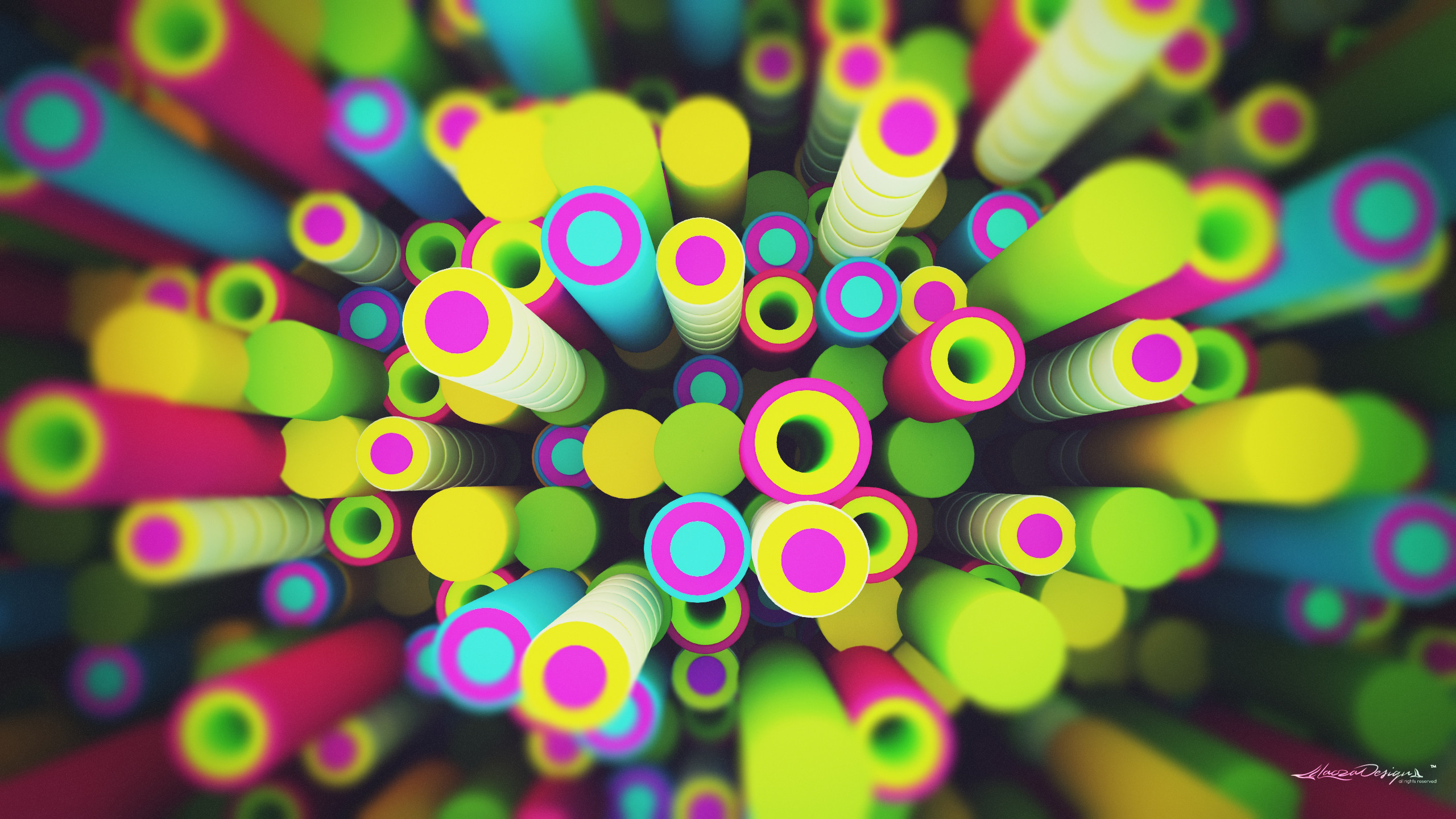 Cilindri, Prospettiva, Colori vivaci, Astratto, 16:9 2K, sfondo widescreen