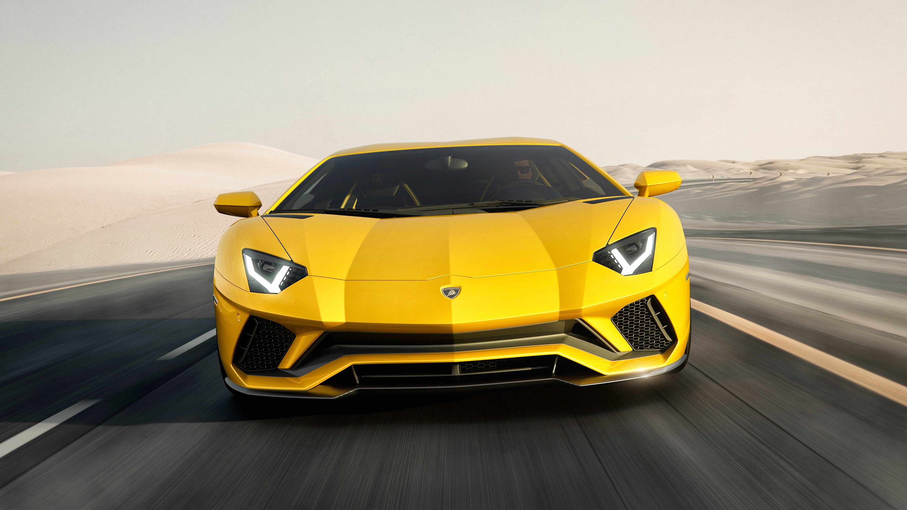 Lamborghini Aventador S, Giallo, Vista frontale, Mosso, 4K 2160p, sfondo desktop
