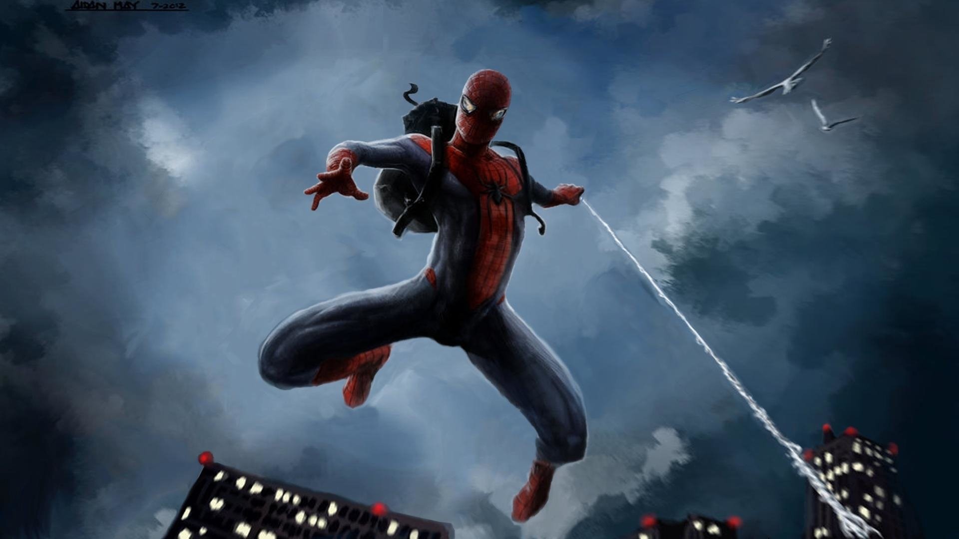 Spider-Man, The Amazing Spider-Man, Ragnatela, Cielo nuvoloso, 1920x1080, immagine di sfondo