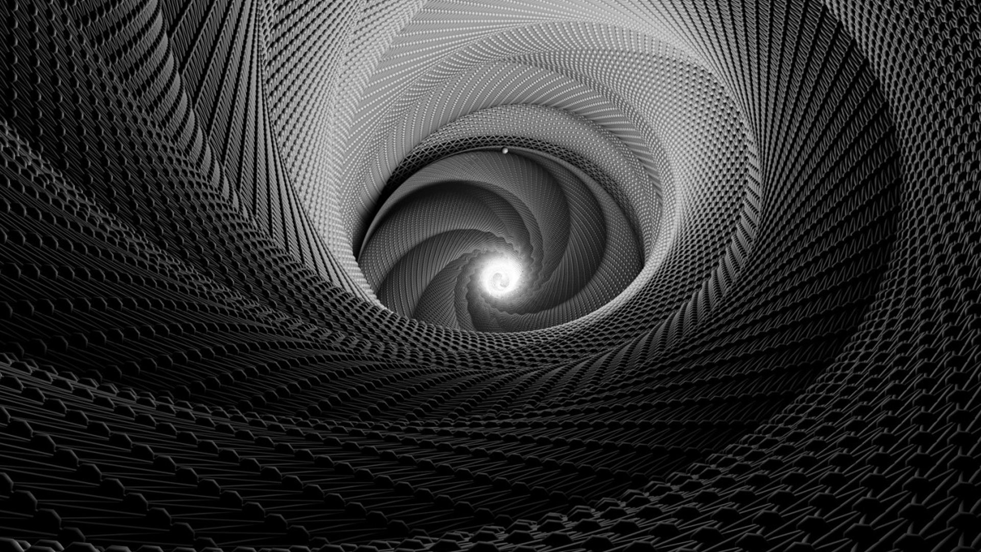 Spirale, Tunnel, Bianco e nero, Rendering 3D, Full HD, sfondo desktop
