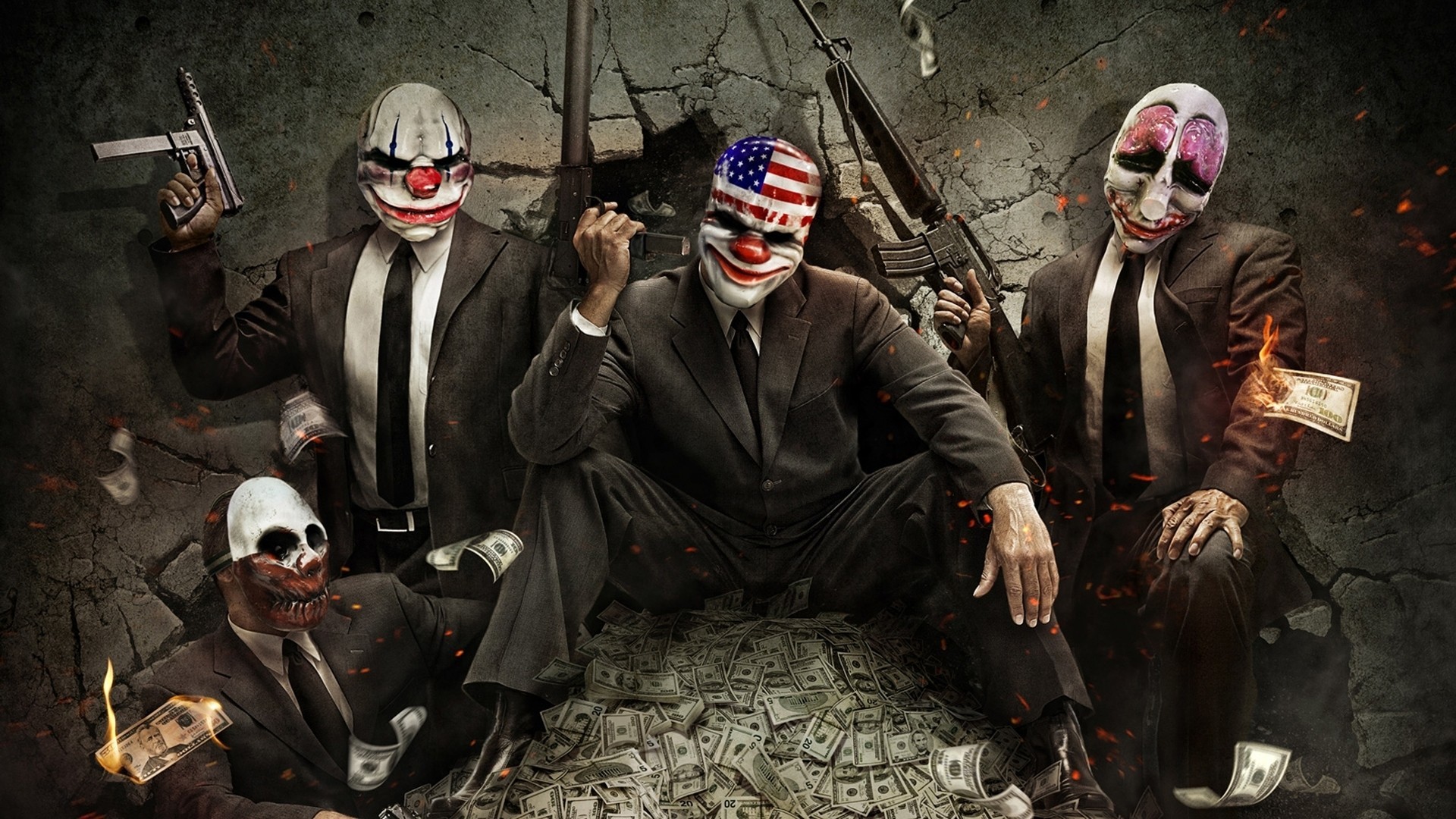 Payday Gang, Dallas, Payday 2, Banconote, Fucili, Full HD, sfondo per PC e portatile