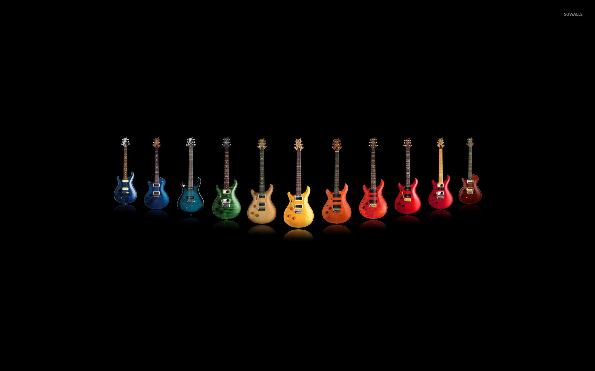 Chitarre elettriche, Arcobaleno, Minimalista, Sfondo nero, 16:10 Full HD, wallpaper widescreen