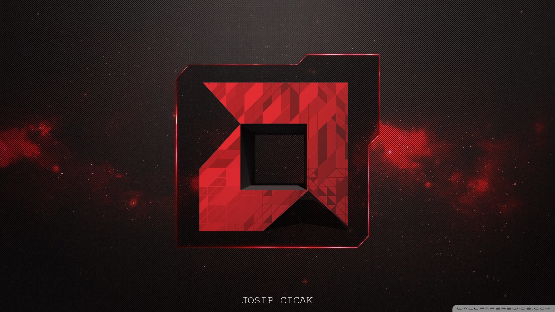 AMD, Logo, Rosso, Low poly, Full HD, sfondo Windows 11