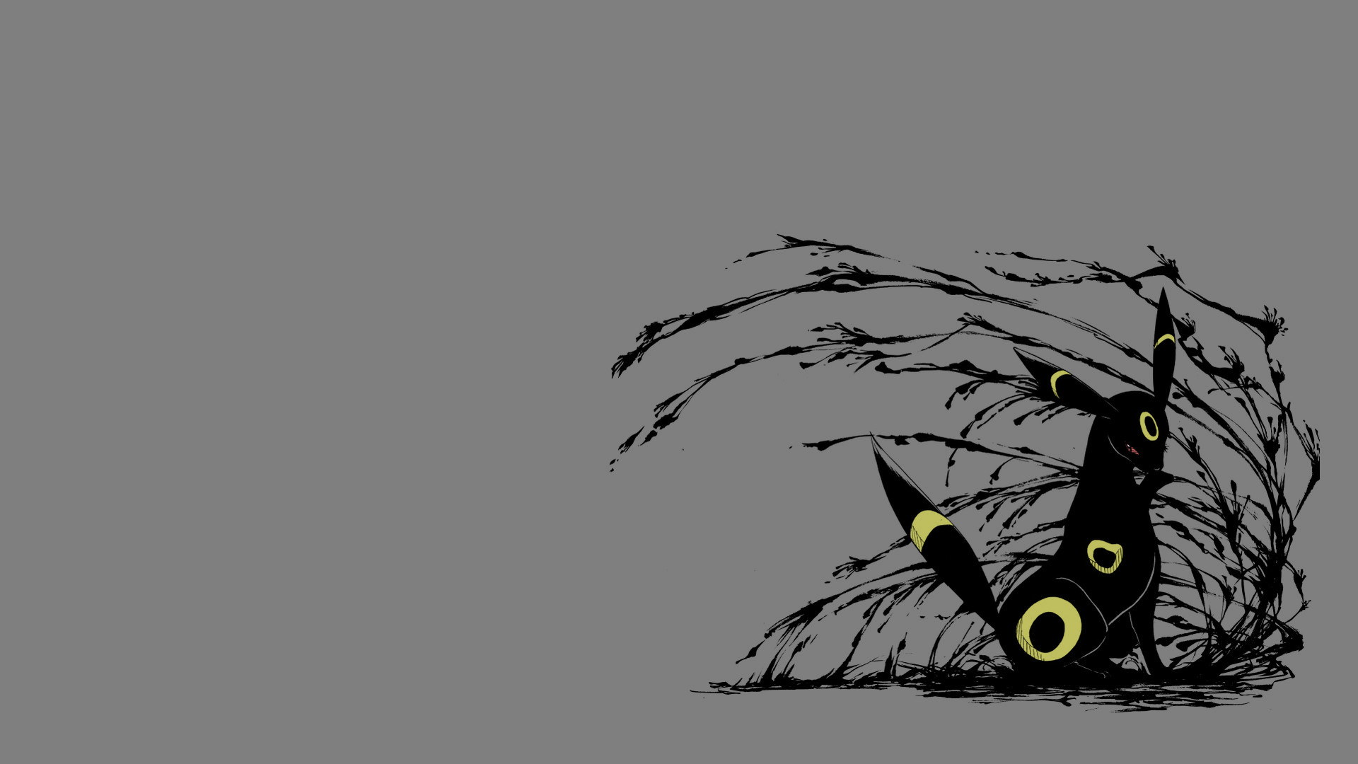 Umbreon, Pokémon, Inchiostro, Sfondo grigio, 16:9 Full HD, wallpaper widescreen