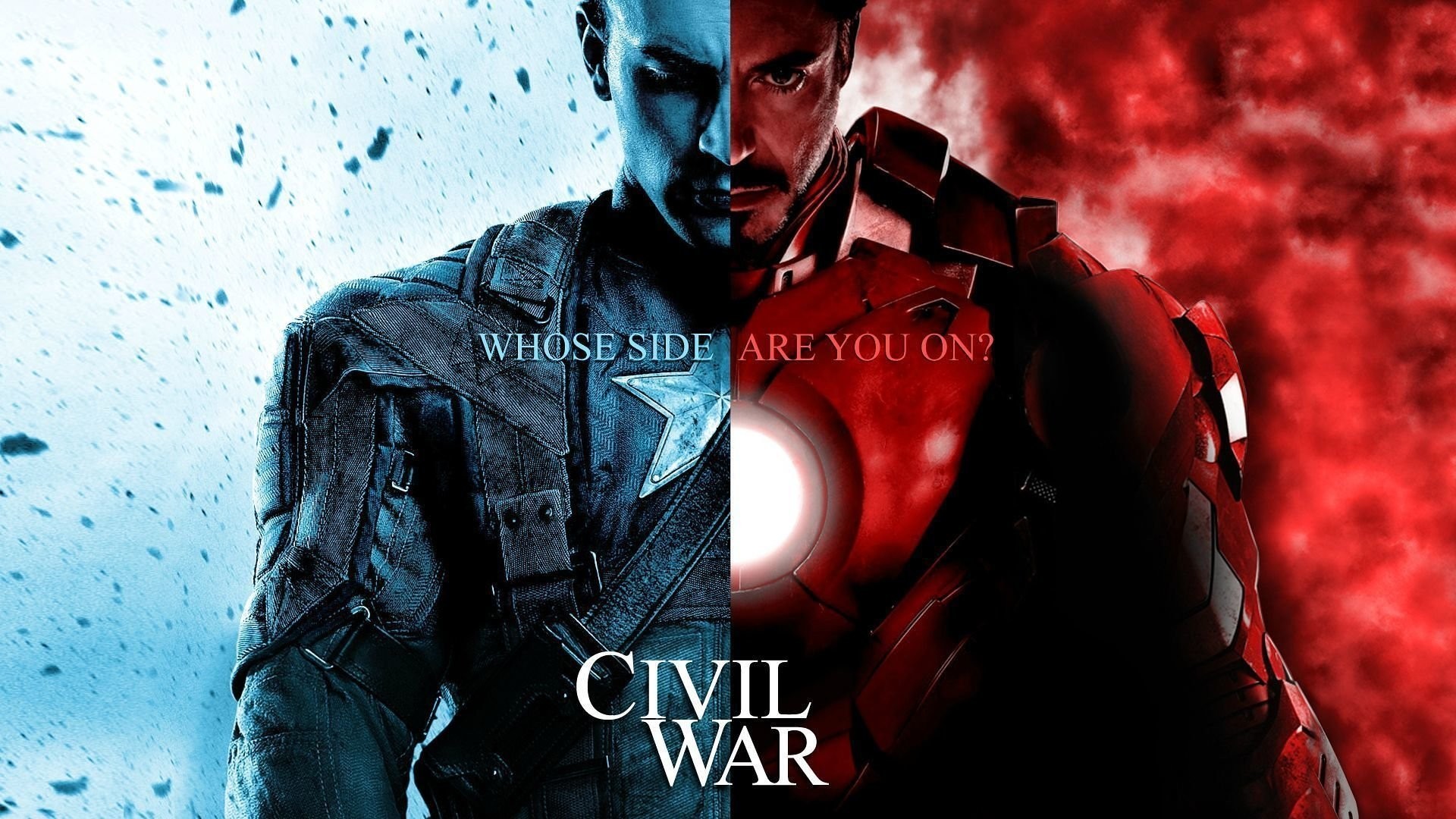 Captain America, Iron Man, Captain America: Civil War, Whose Side Are You On?, Rosso e blu, sfondo 1080p
