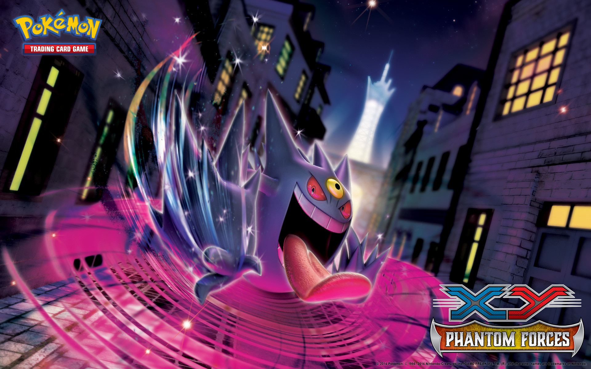 Gengar, Pokémon XY: Phantom Forces, GCC Pokémon, Città notturna, sfondo per portatile