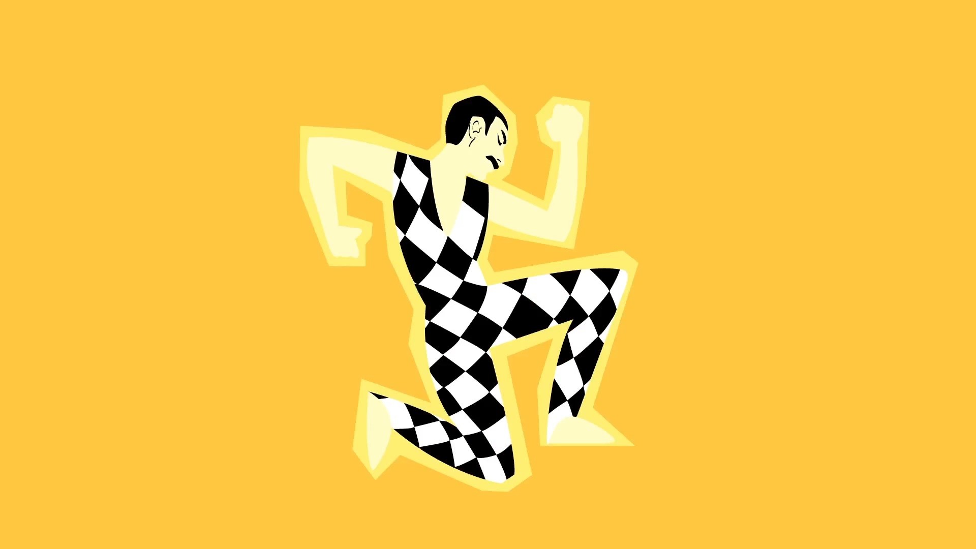 Freddie Mercury, Arlecchino, Illustrazione, Minimalismo, Sfondo giallo, wallpaper 1920x1080
