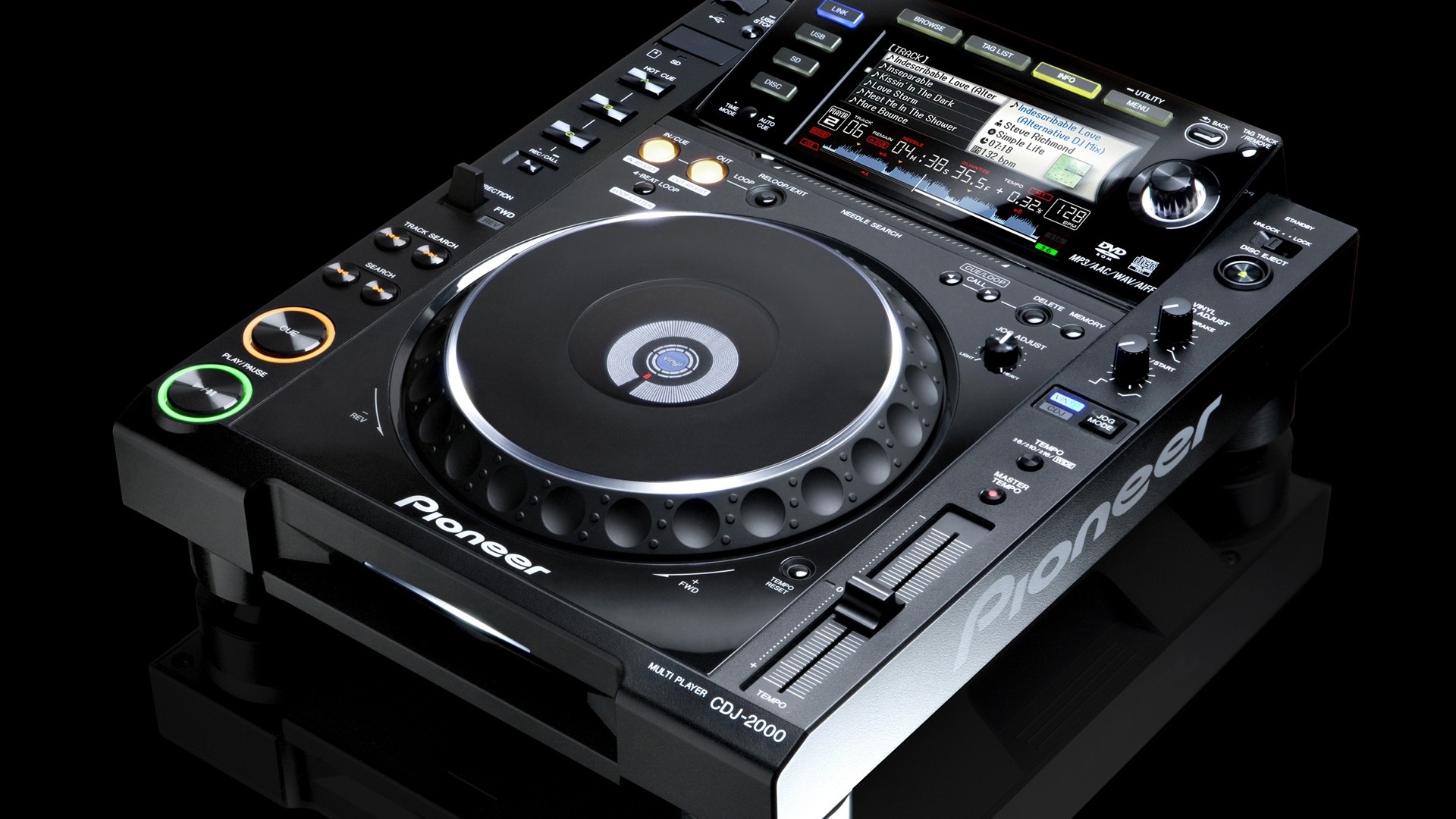 Pioneer CDJ-2000, Lettore DJ, Sfondo nero, 16:9 Full HD, wallpaper widescreen