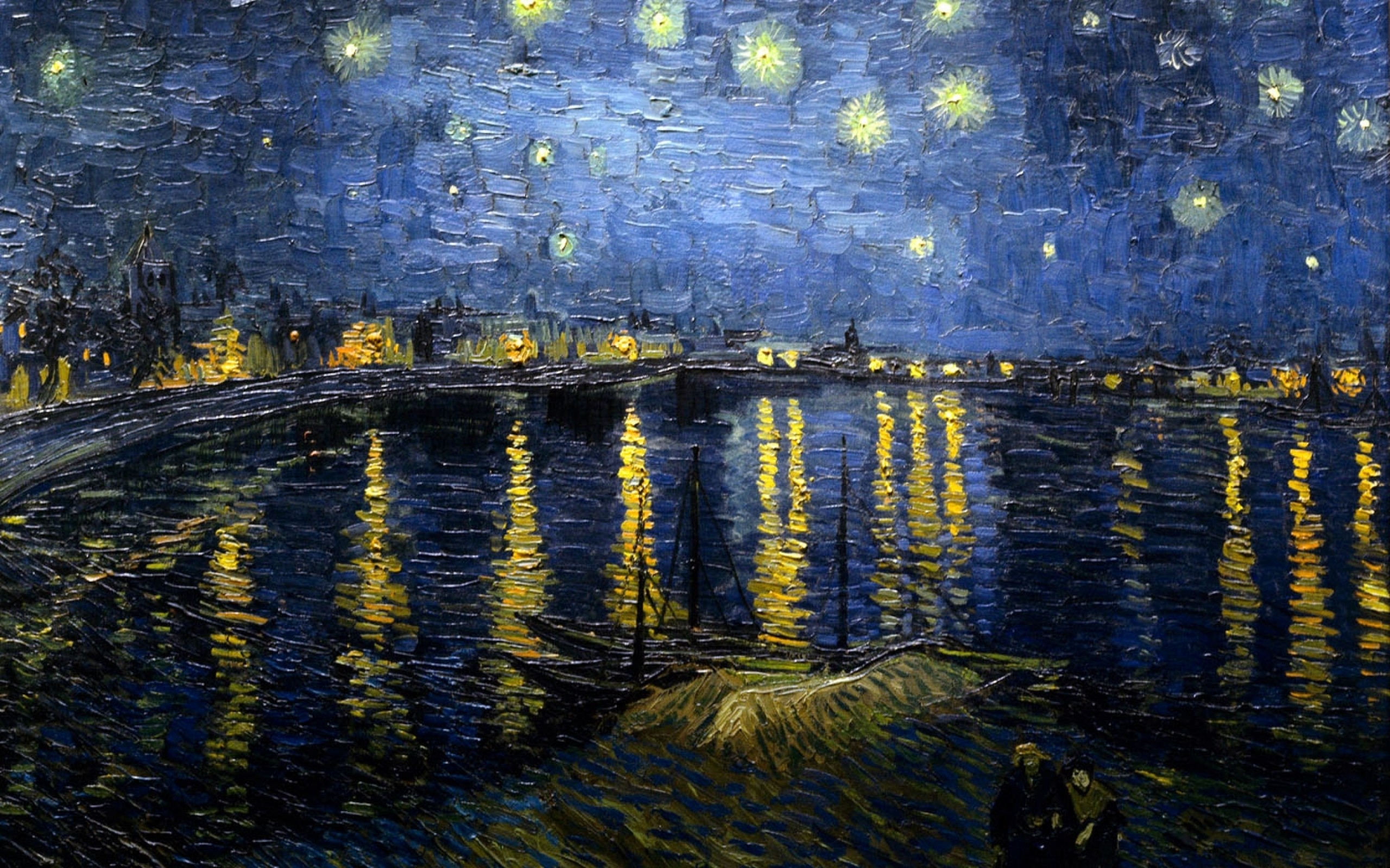 Notte stellata sul Rodano, Vincent van Gogh, Stelle, 2K, sfondo per portatile