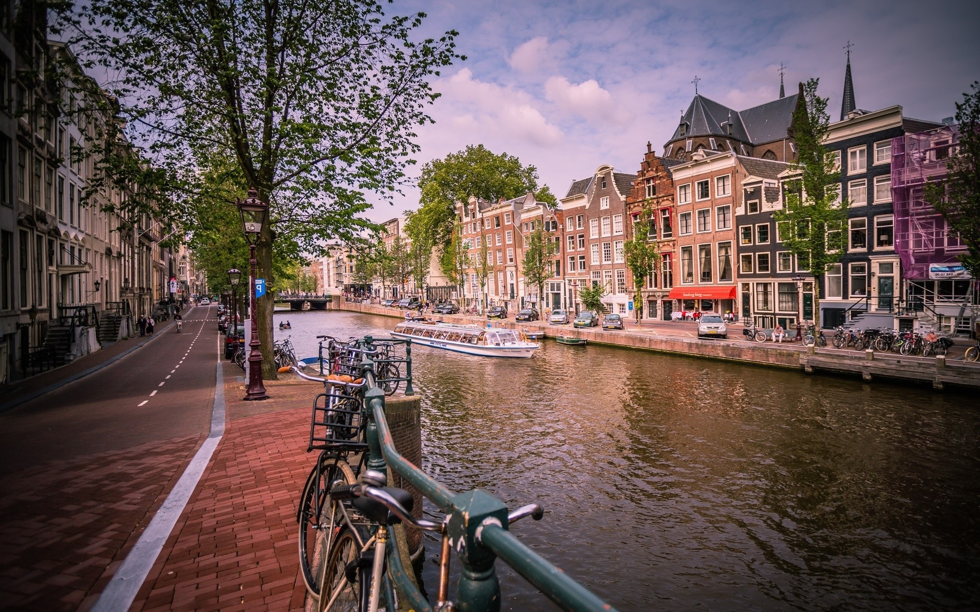 Amsterdam, Canale, Biciclette, Case sul canale, Paesi Bassi, Full HD, sfondo per portatile