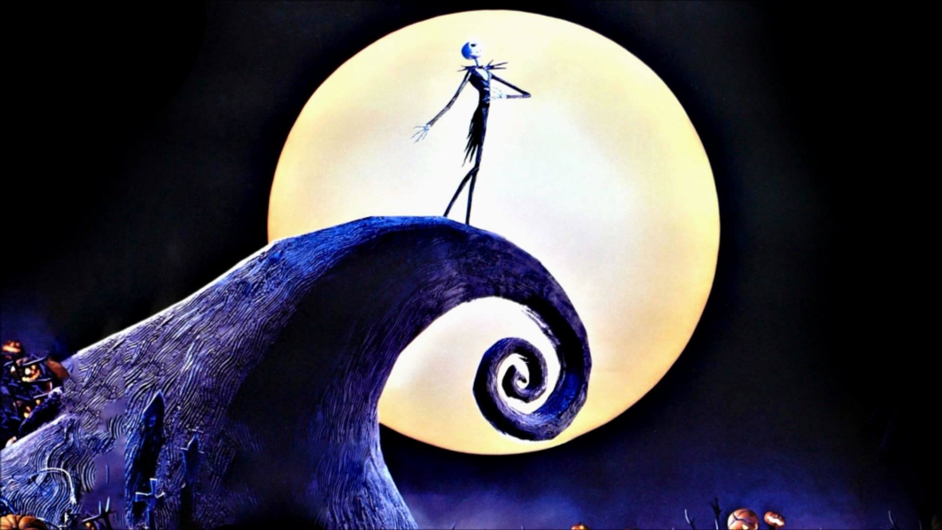 Jack Skellington, Nightmare Before Christmas, Spiral Hill, Luna piena, wallpaper desktop Full HD