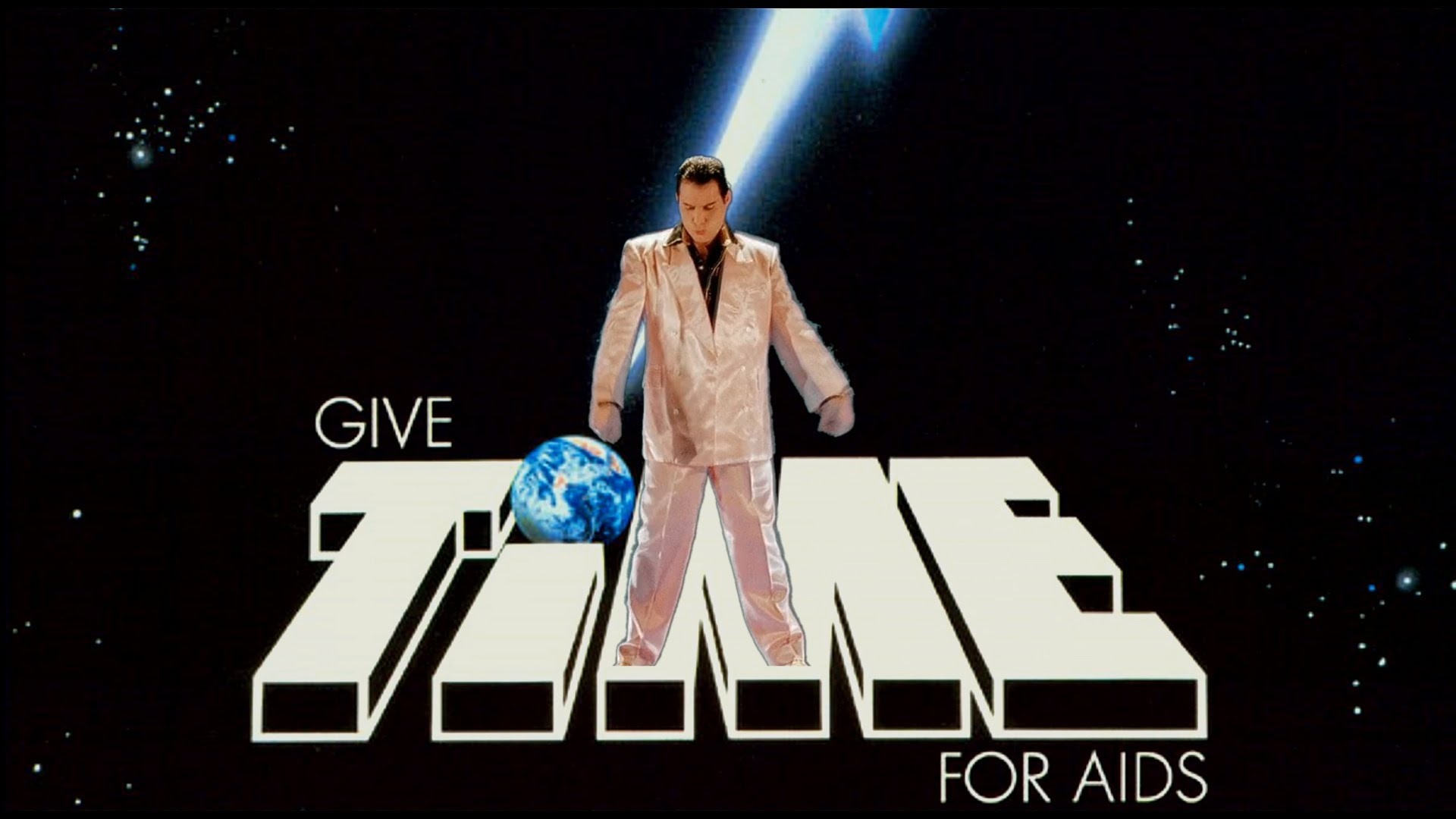 Freddie Mercury, Give Time for AIDS, Terra, Spazio, Fascio di luce, sfondo 1920x1080 per PC