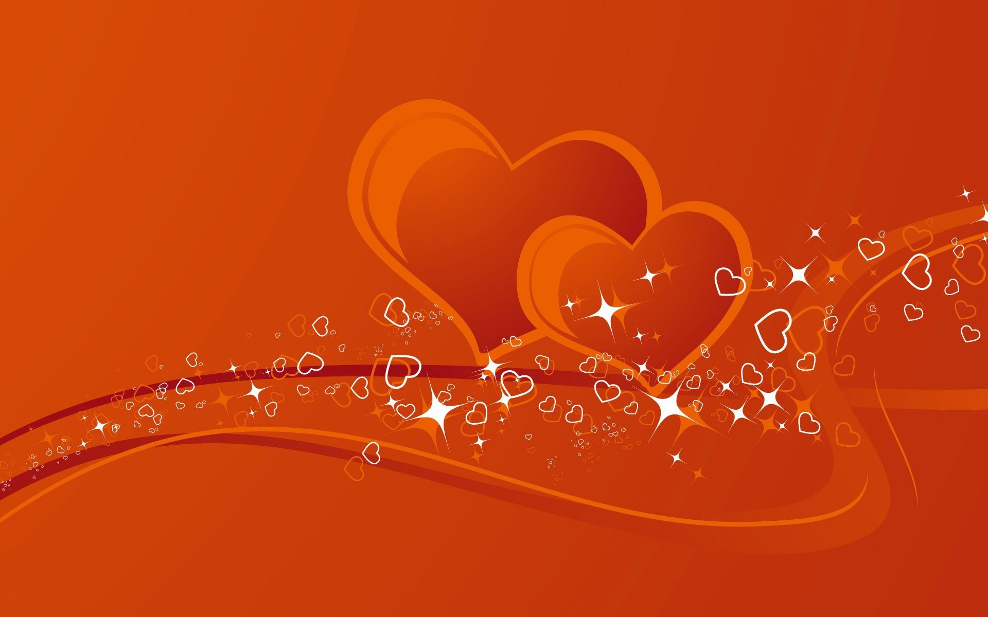 Cuori, Sfondo arancione, Scintillii, San Valentino, 16:10 Full HD, wallpaper widescreen