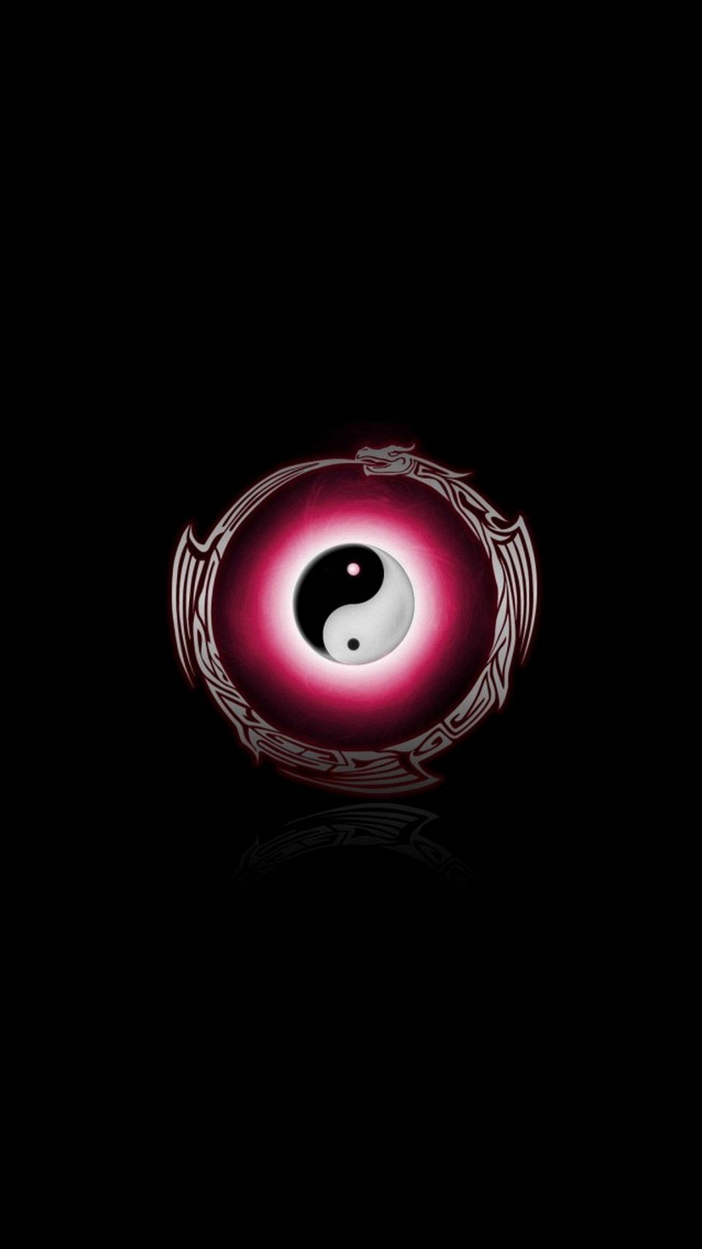 Yin e yang, Simbolo, Rosso, Sfondo nero, QHD+, schermata di blocco iPhone 7