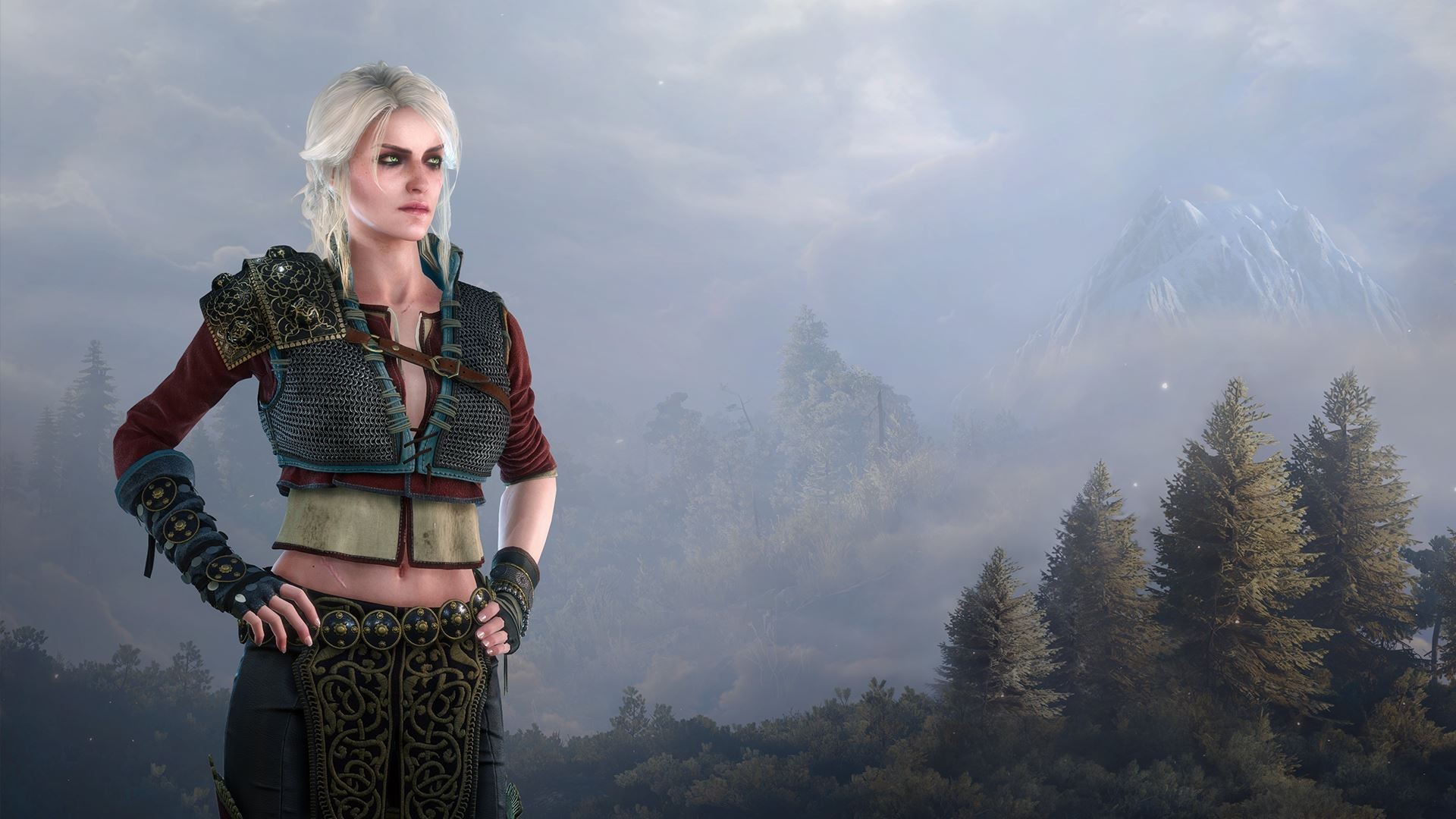 Ciri, The Witcher 3: Wild Hunt, Foresta, Nebbia, Full HD, sfondo Windows 11