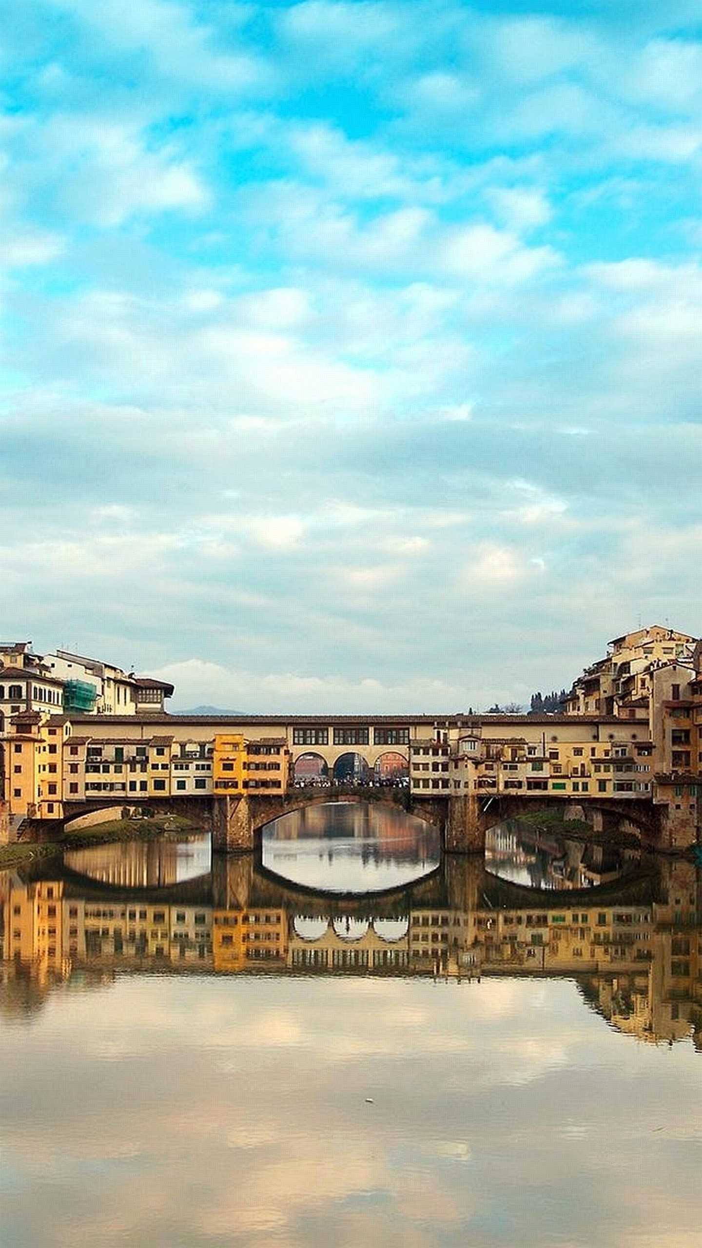 Ponte Vecchio, Firenze, Arno, Toscana, Italia, Riflesso, QHD+, wallpaper per smartphone
