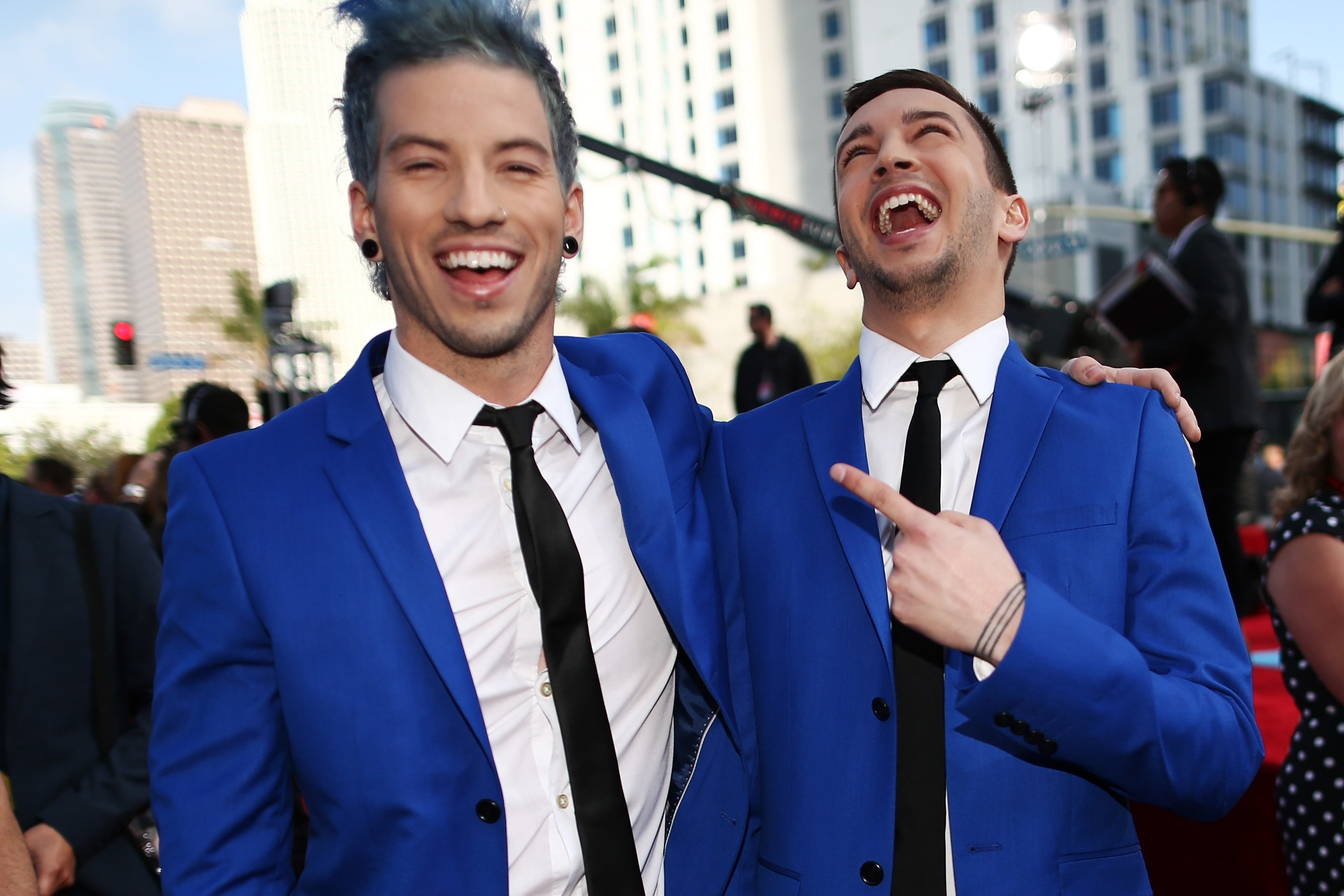 Josh Dun, Tyler Joseph, Twenty One Pilots, Abiti blu, 2K, sfondo per PC e portatile