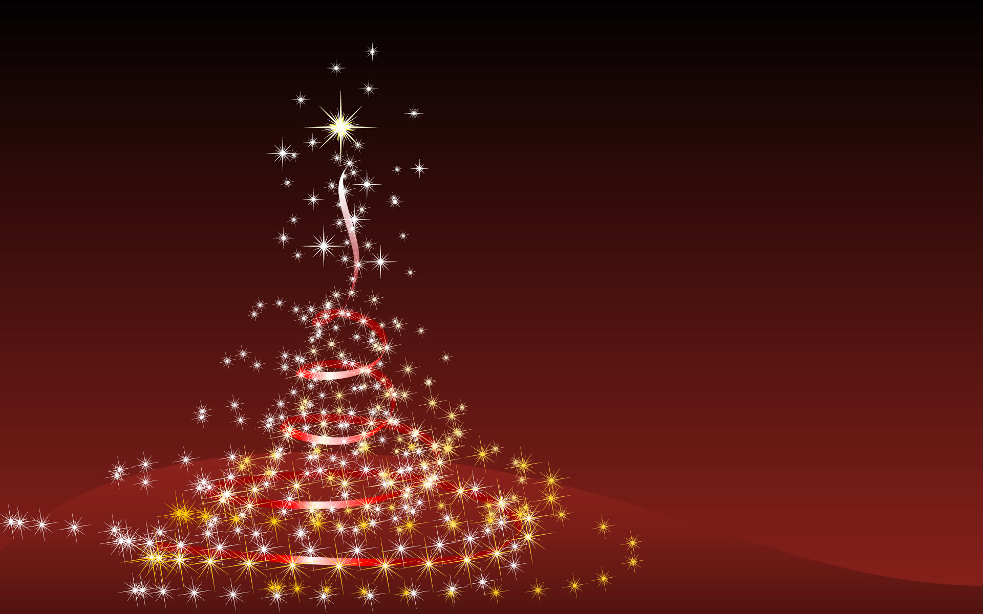 Albero di Natale, Luci scintillanti, Sfondo rosso scuro, Full HD, wallpaper per desktop