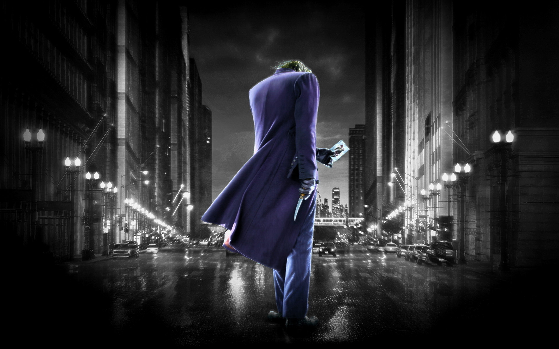 Joker, Città, Notte, Strada, Bianco e nero, 1920x1200, sfondo per PC
