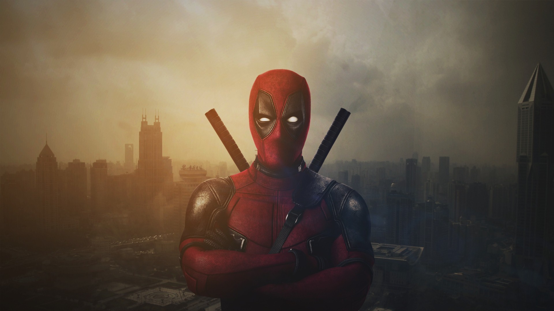 Deadpool, Ryan Reynolds, Città, Nebbia, Full HD, sfondo desktop