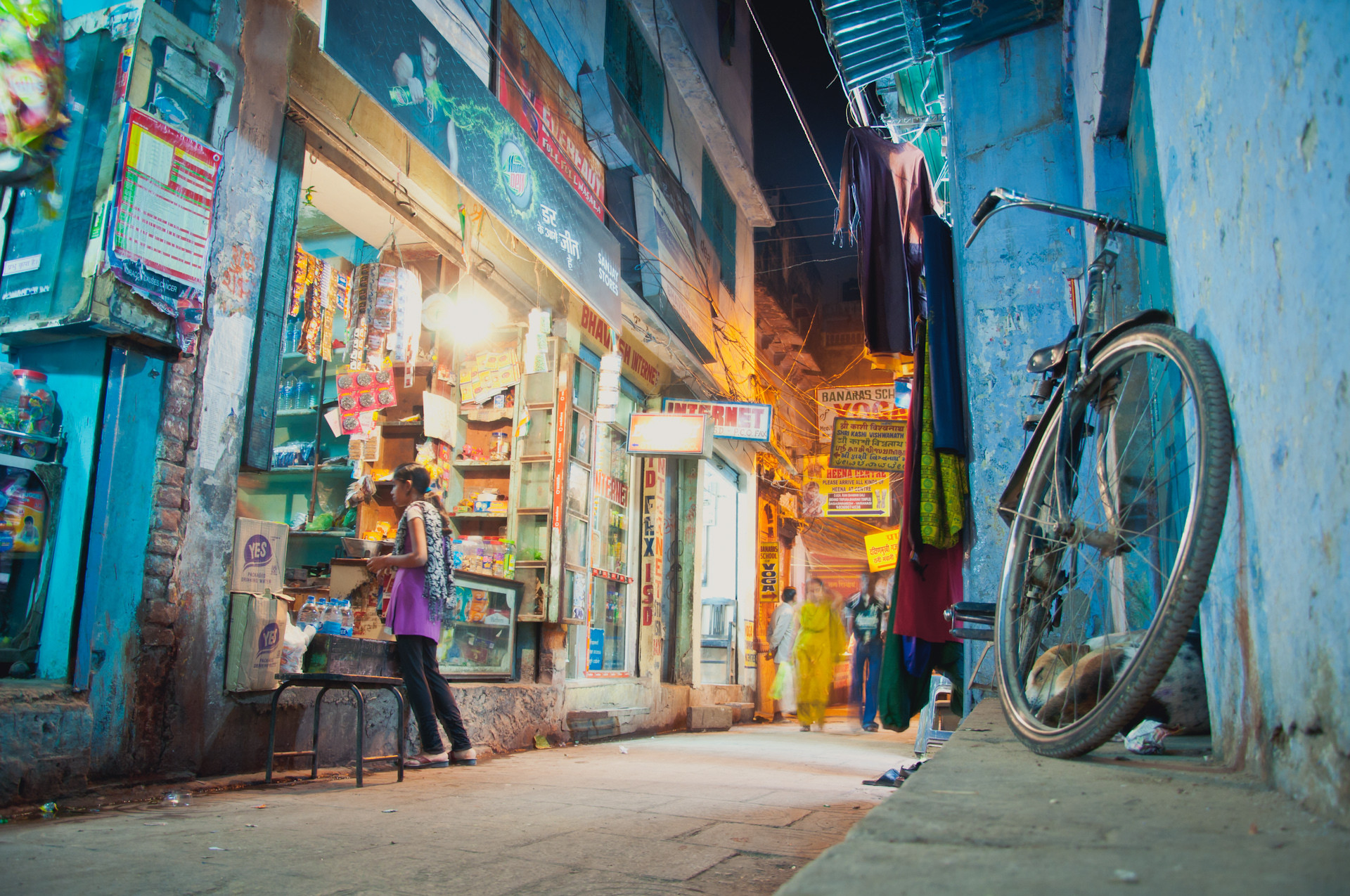 India, Strada, Negozi, Bicicletta, Blu, Full HD, wallpaper per portatile