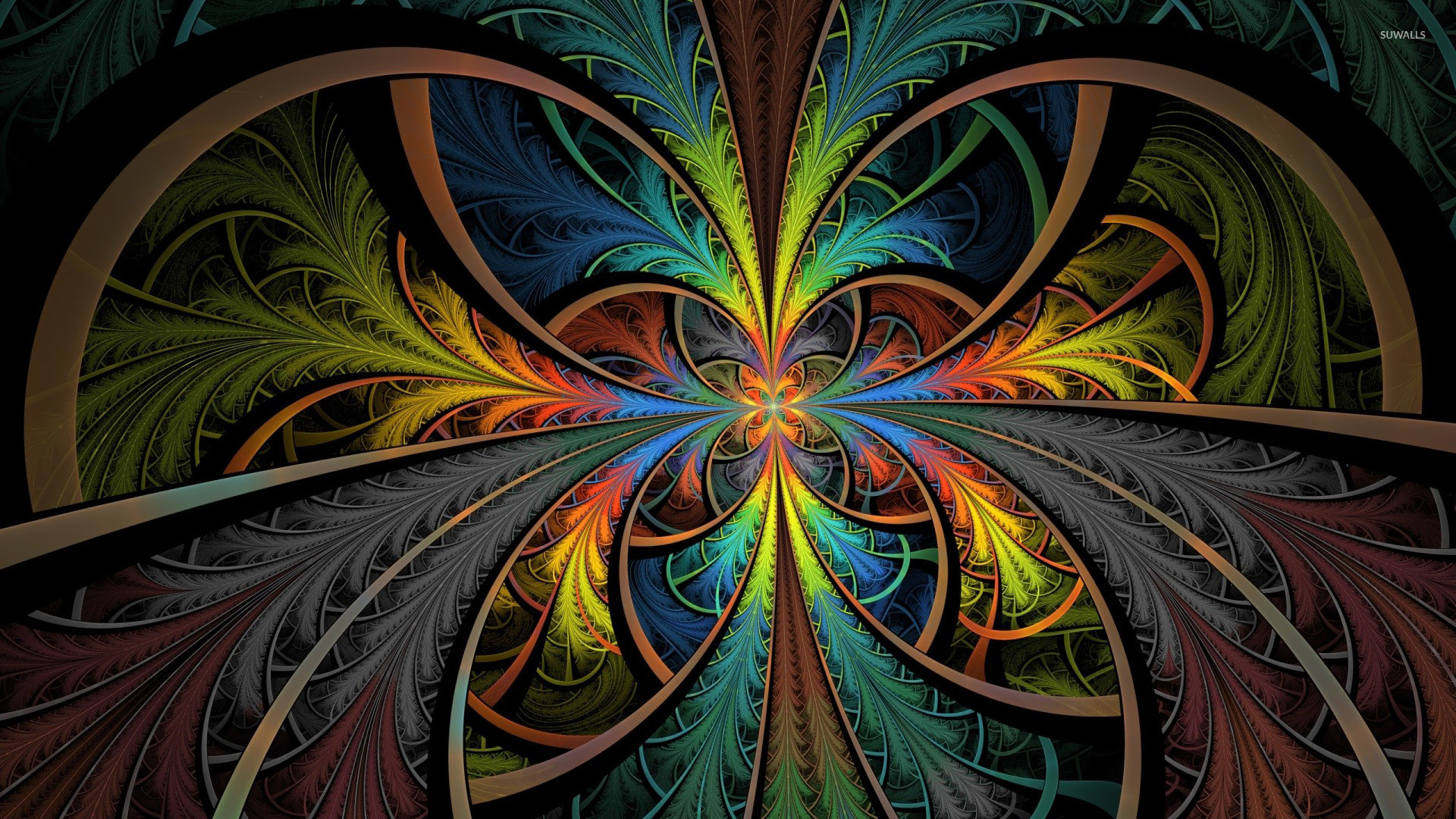 Frattale, Simmetria, Arte digitale, Colori vivaci, 16:9 Full HD, wallpaper widescreen