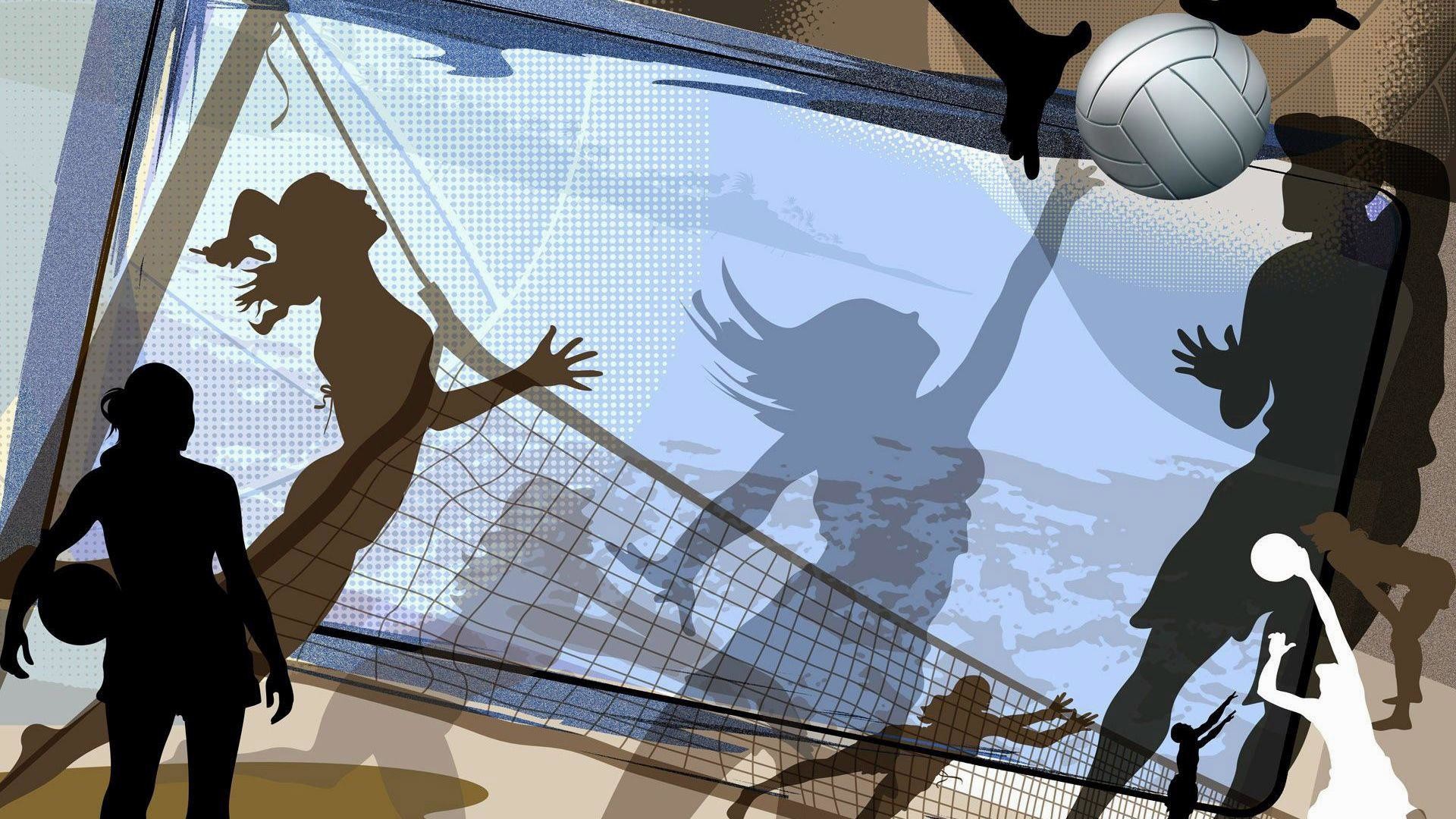 Silhouette, Beach volley, Illustrazione, Rete, 16:9 Full HD, sfondo widescreen