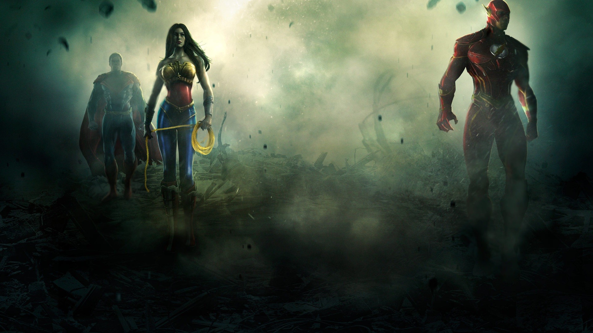 Flash, Superman, Wonder Woman, Injustice, Nebbia, Full HD, sfondo per PC