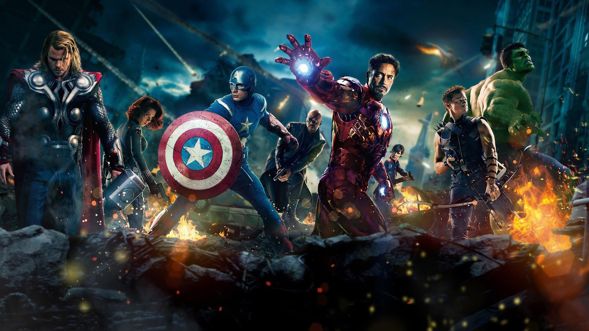 The Avengers, Capitan America, Iron Man, Thor, Hulk, Battaglia, 1920x1080, immagine di sfondo
