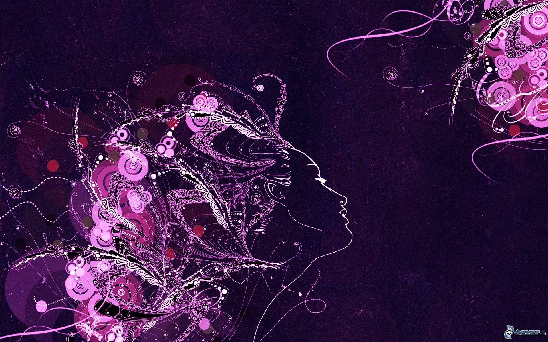 Profilo femminile, Ghirigori, Arte digitale, Viola scuro, 1920x1200, sfondo MacBook Pro