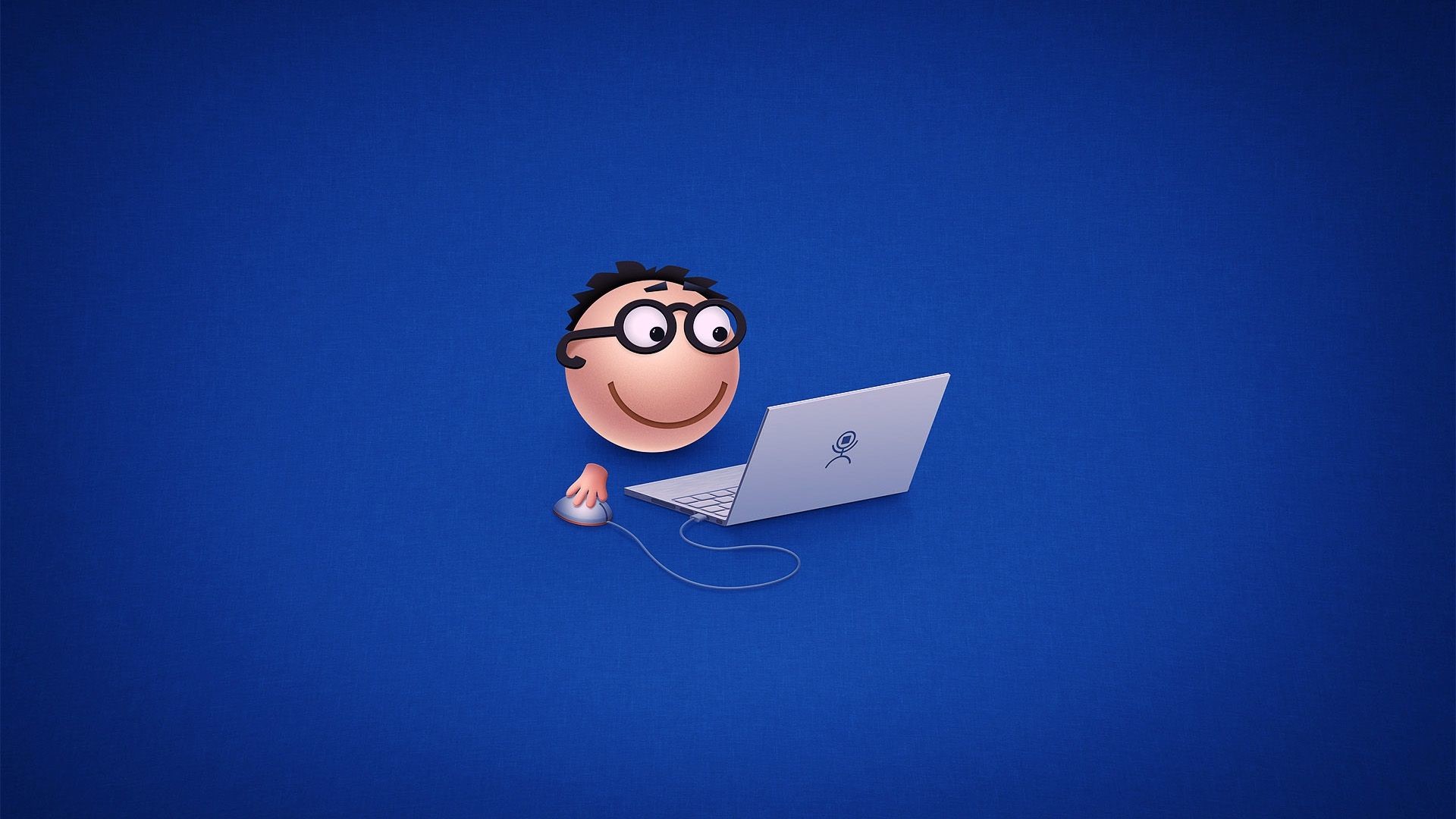 Nerd, Laptop, Personaggio 3D, Blu, Full HD, sfondo per portatile